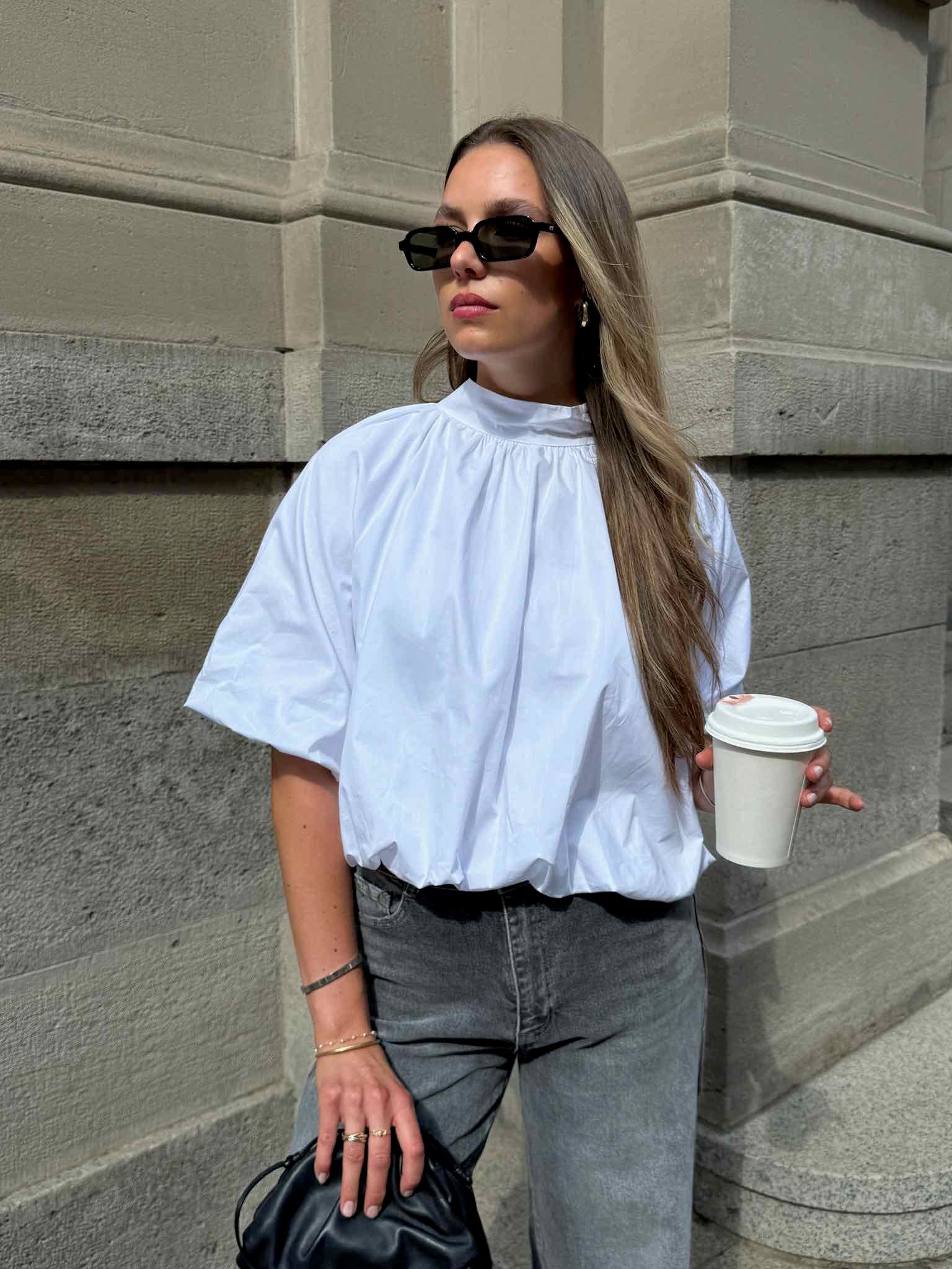 Ballonbluse mit Schleife für Damen in White von Maingold Basics