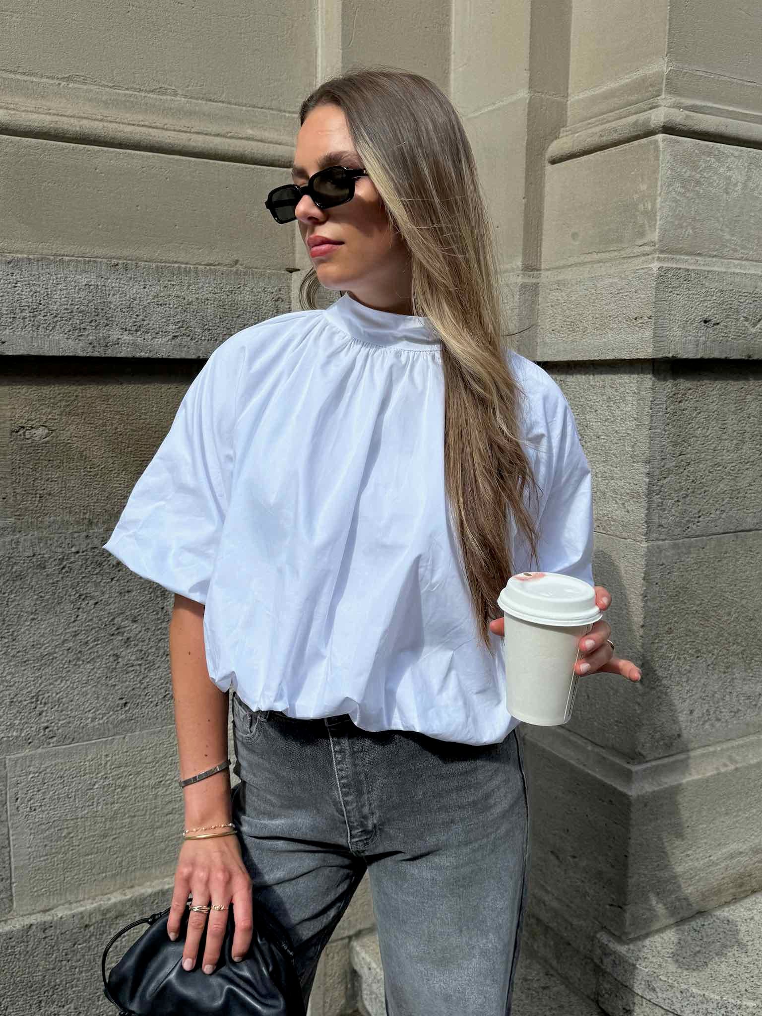Ballonbluse mit Schleife für Damen in White von Maingold Basics