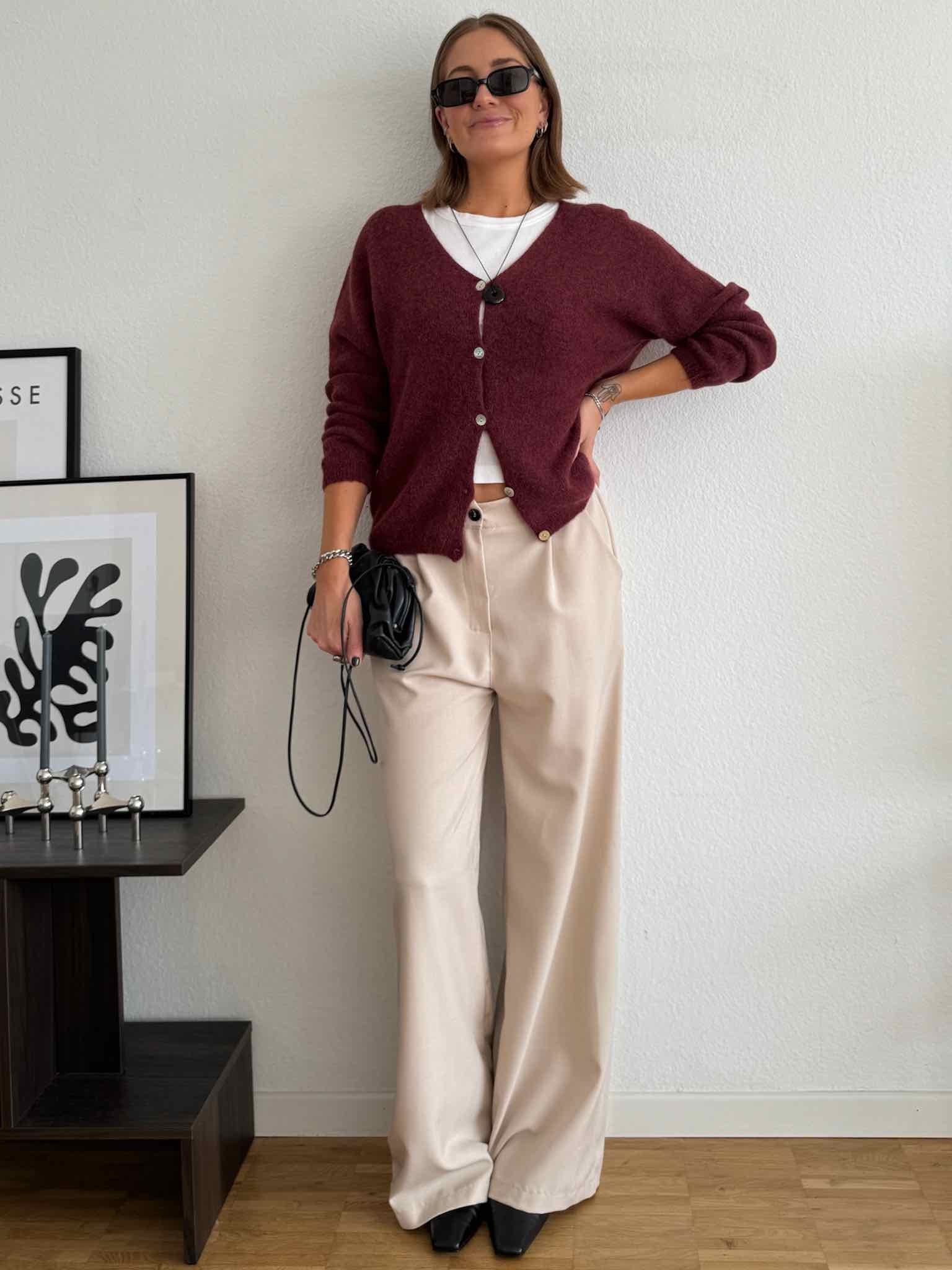 Basic Baby Alpaka Cardigan für Damen in Bordeaux von Maingold Basics