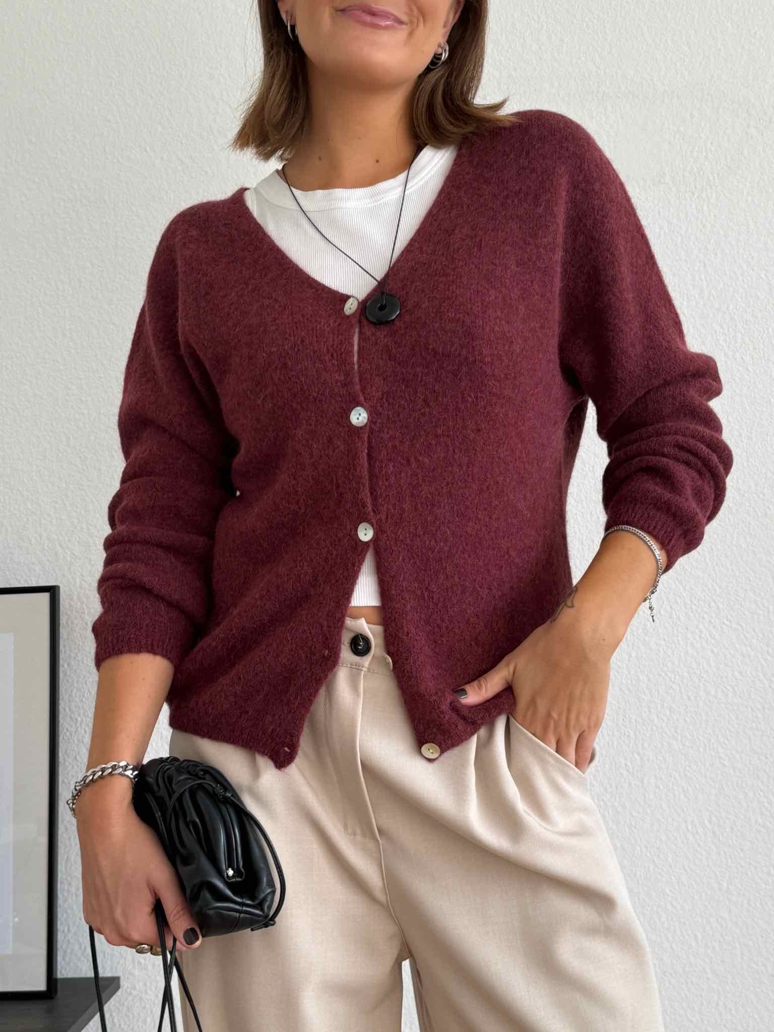 Basic Baby Alpaka Cardigan für Damen in Bordeaux von Maingold Basics