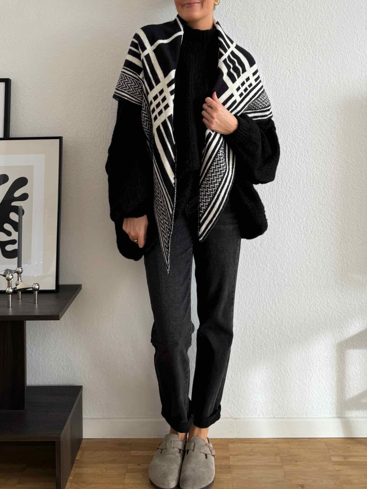 Dreieckschal mit Print für Damen in Black/Creme von Maingold Basics