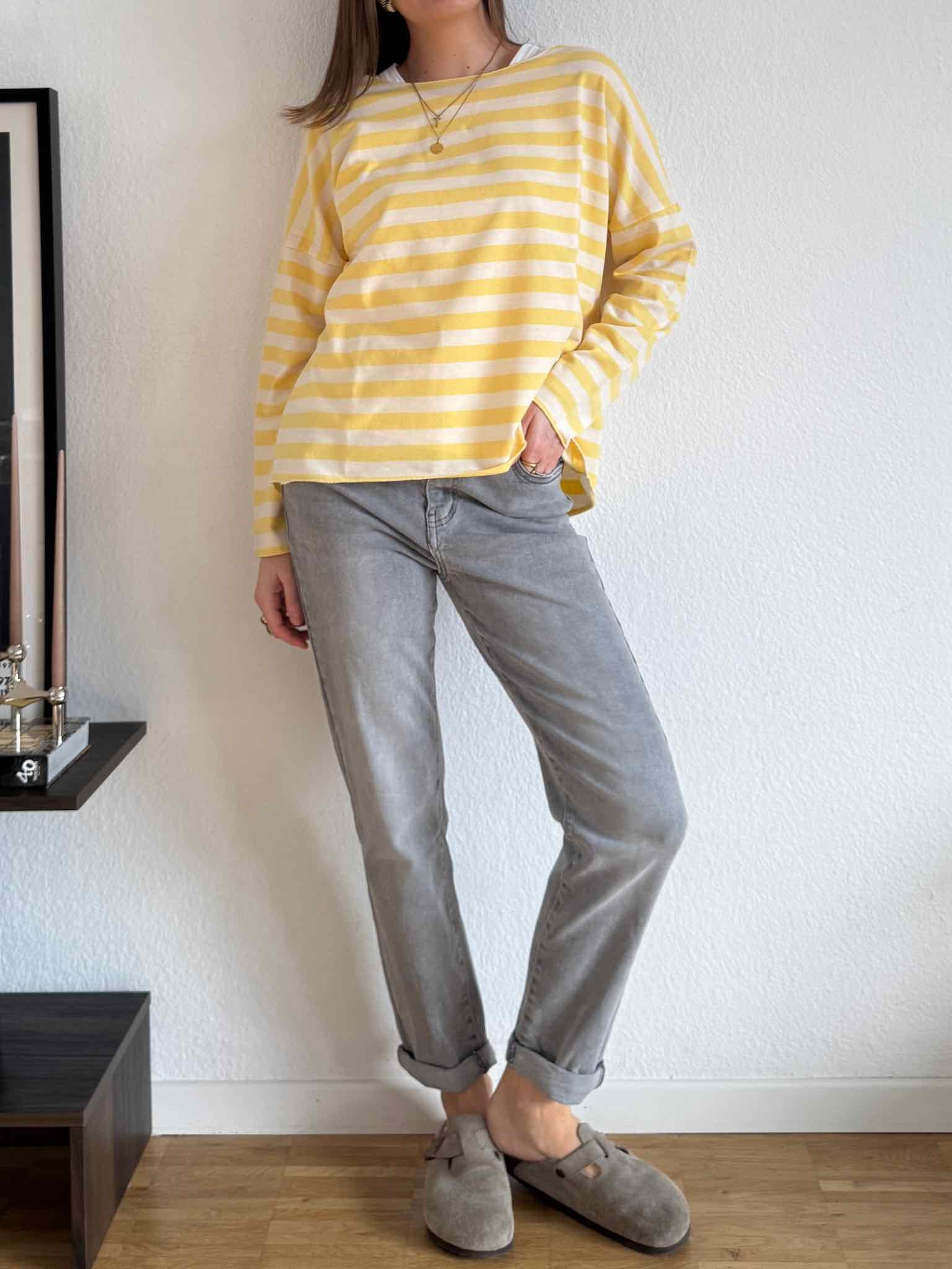 Gestreiftes Langarm Shirt für Damen in Gelb/Creme von Maingold Basics