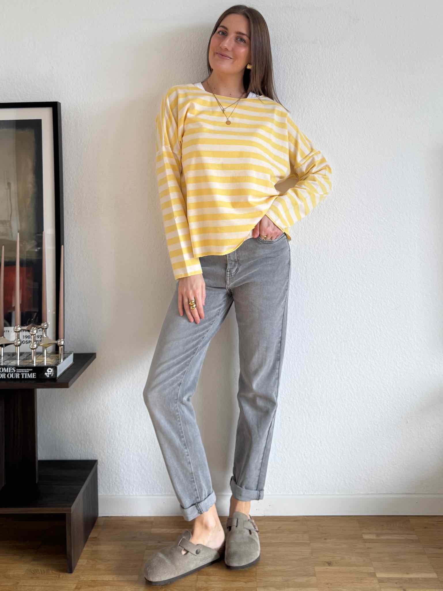 Gestreiftes Langarm Shirt für Damen in Gelb/Creme von Maingold Basics
