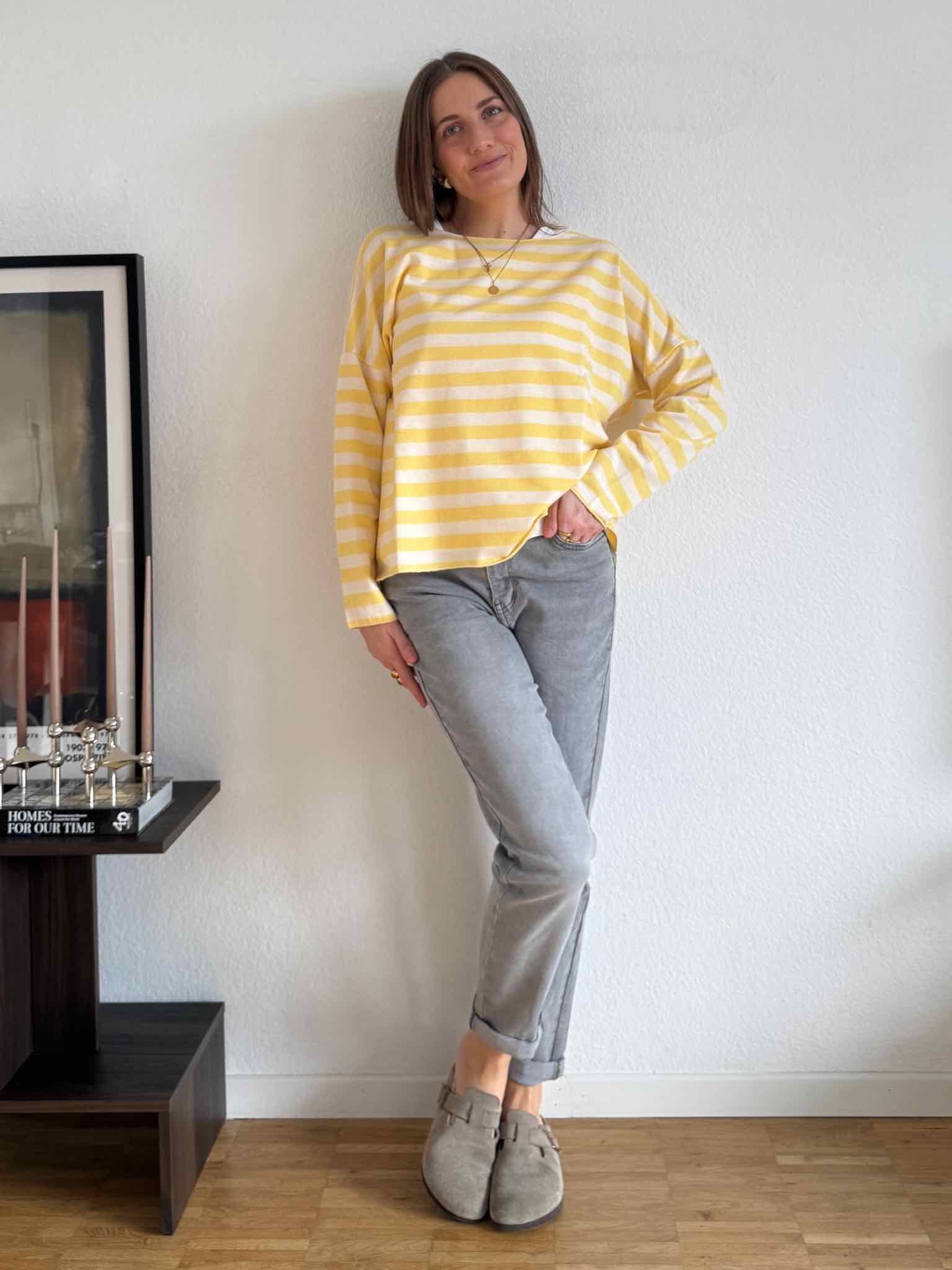Gestreiftes Langarm Shirt für Damen in Gelb/Creme von Maingold Basics