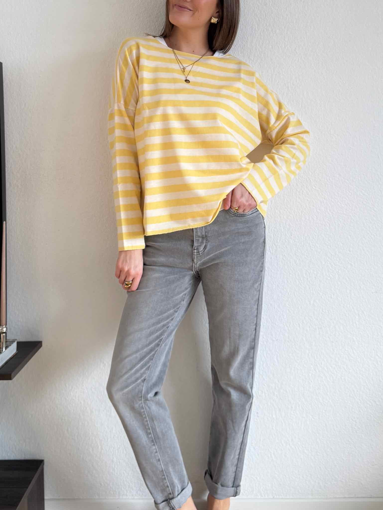 Gestreiftes Langarm Shirt für Damen in Gelb/Creme von Maingold Basics