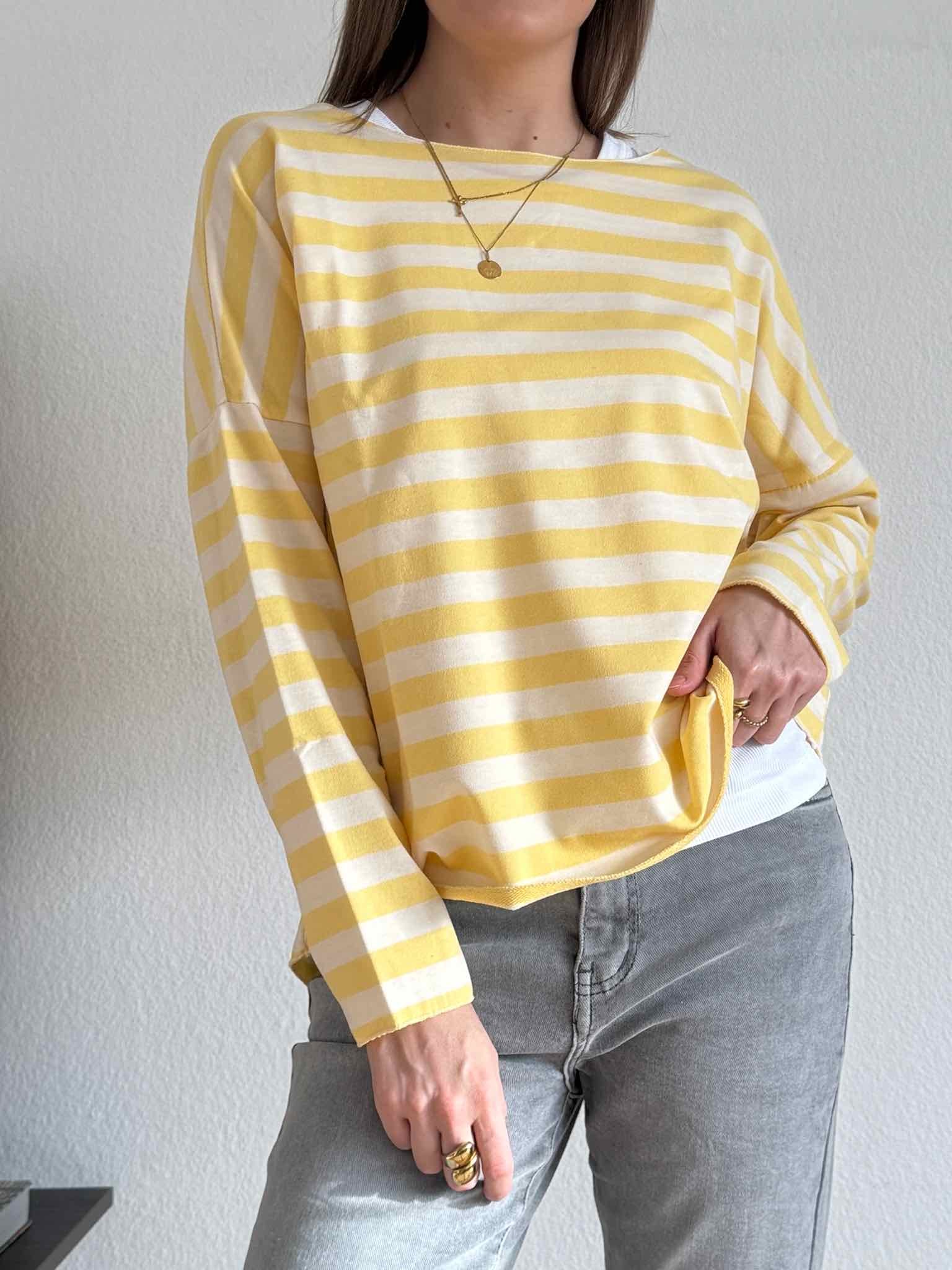 Gestreiftes Langarm Shirt für Damen in Gelb/Creme von Maingold Basics