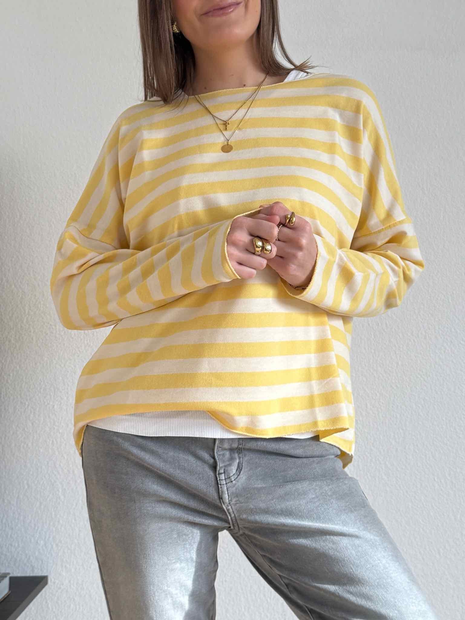 Gestreiftes Langarm Shirt für Damen in Gelb/Creme von Maingold Basics