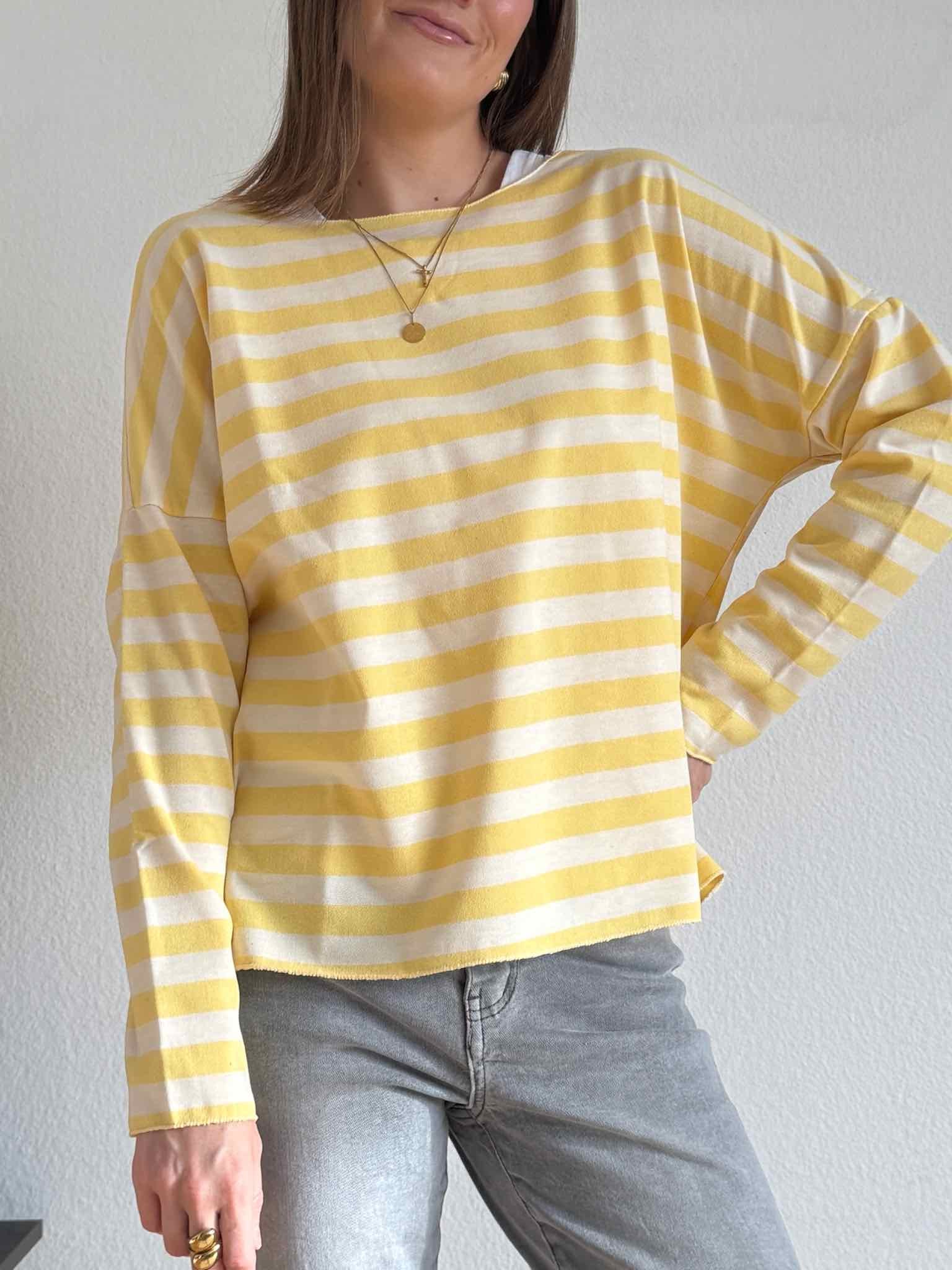Gestreiftes Langarm Shirt für Damen in Gelb/Creme von Maingold Basics