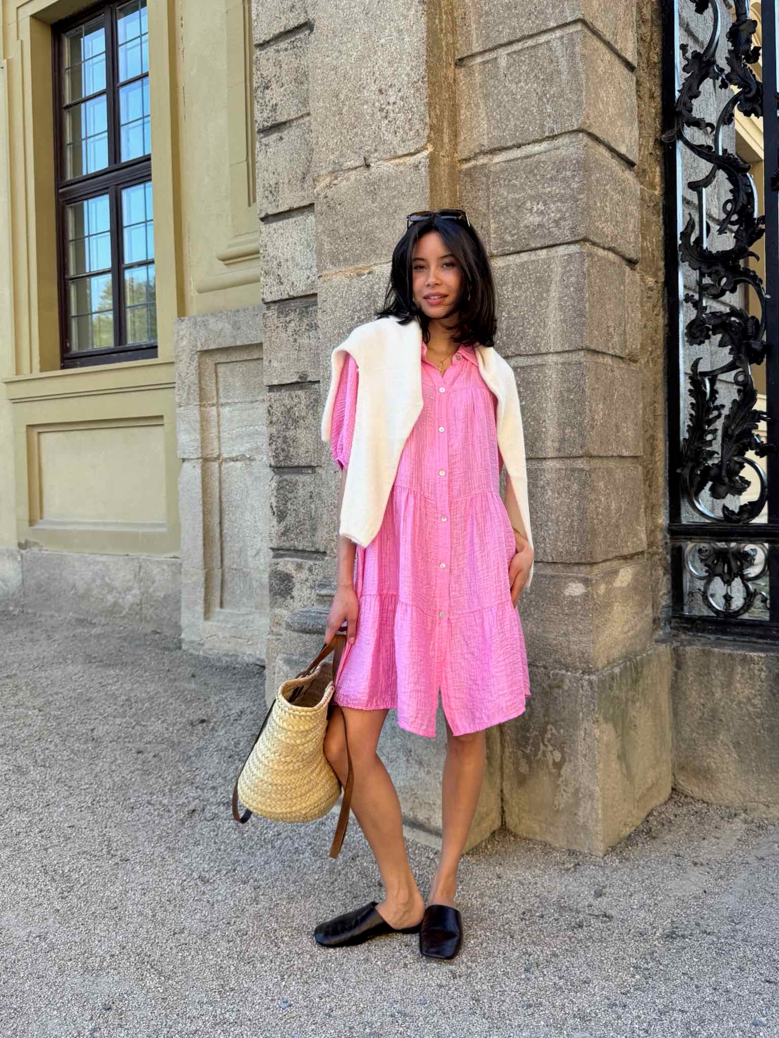 Glänzendes Blusenkleid in Krepp-Optik für Damen in Baby Pink von Maingold Basics