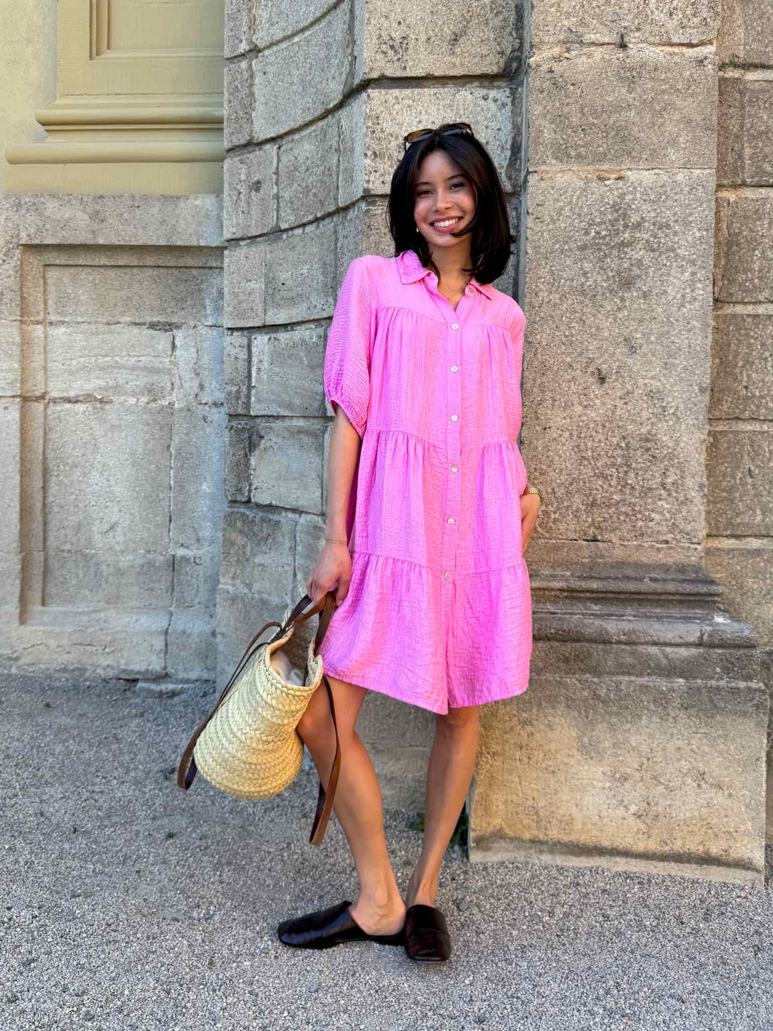 Glänzendes Blusenkleid in Krepp-Optik für Damen in Baby Pink von Maingold Basics