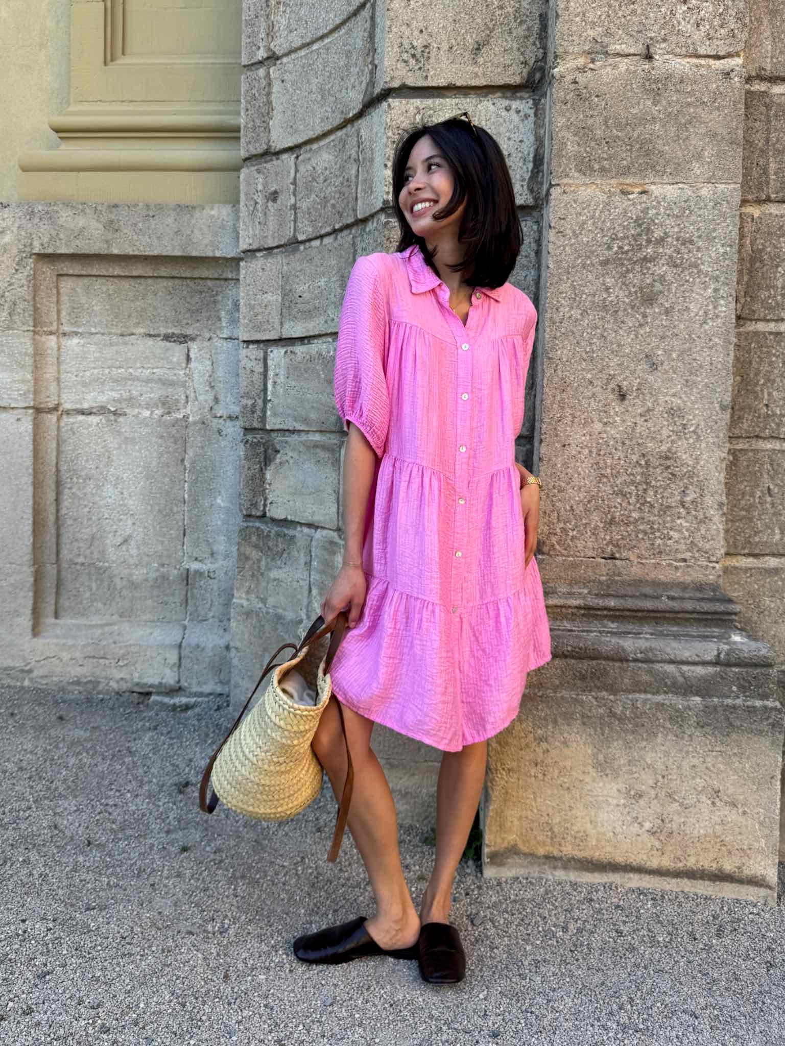 Glänzendes Blusenkleid in Krepp-Optik für Damen in Baby Pink von Maingold Basics