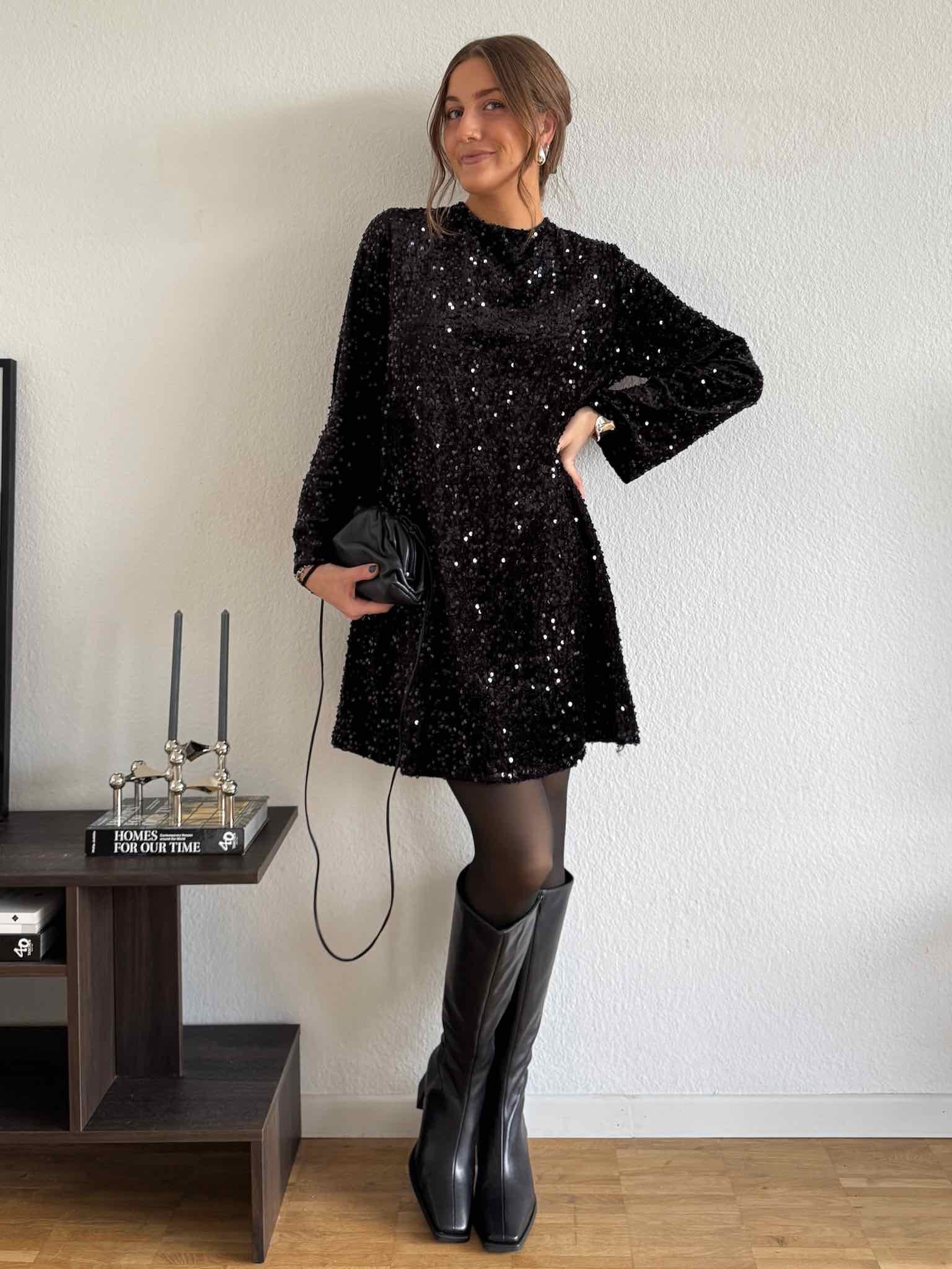 Glitzer Kleid mit Schleife für Damen in Schwarz von Maingold Basics