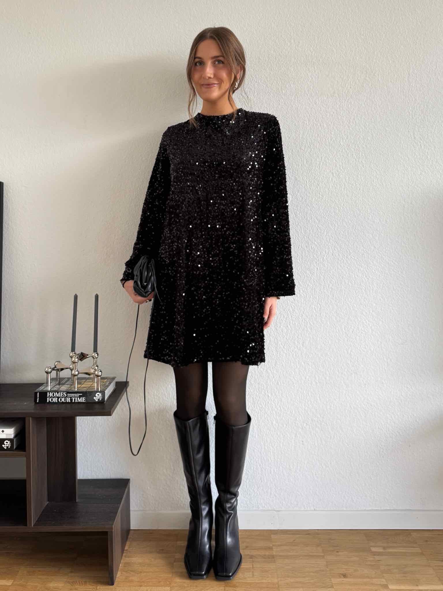 Glitzer Kleid mit Schleife für Damen in Schwarz von Maingold Basics