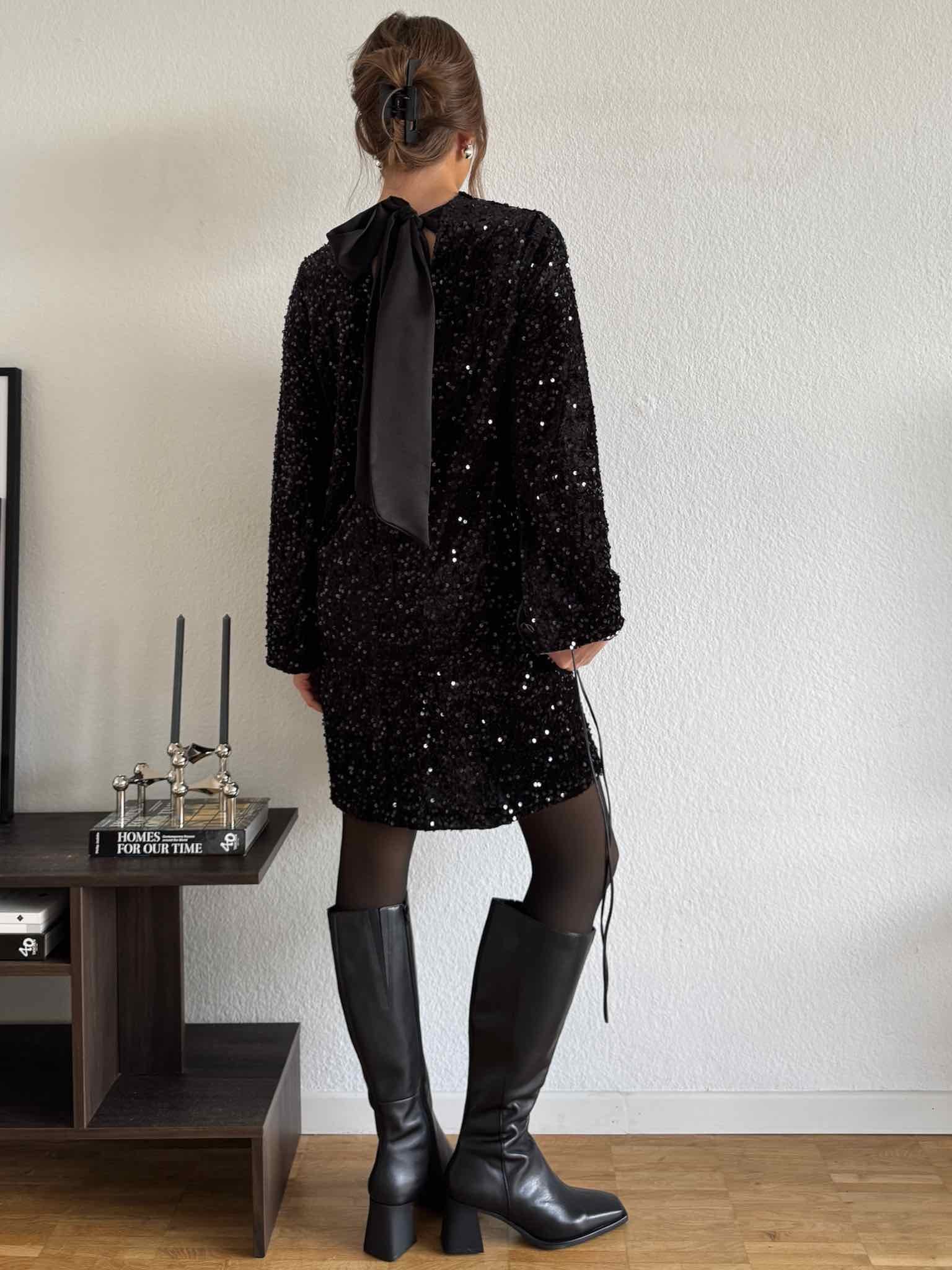 Glitzer Kleid mit Schleife für Damen in Schwarz von Maingold Basics