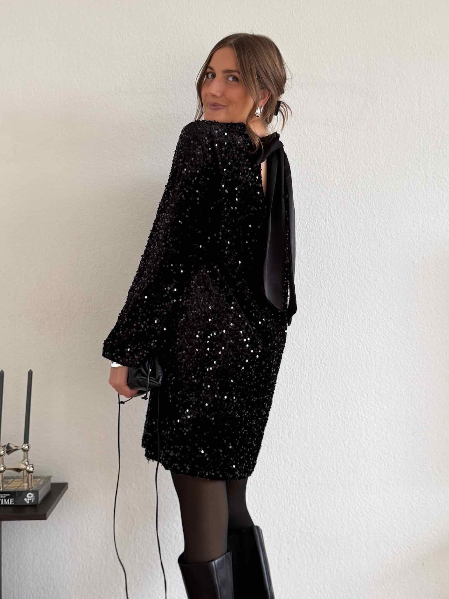 Glitzer Kleid mit Schleife für Damen in Schwarz von Maingold Basics