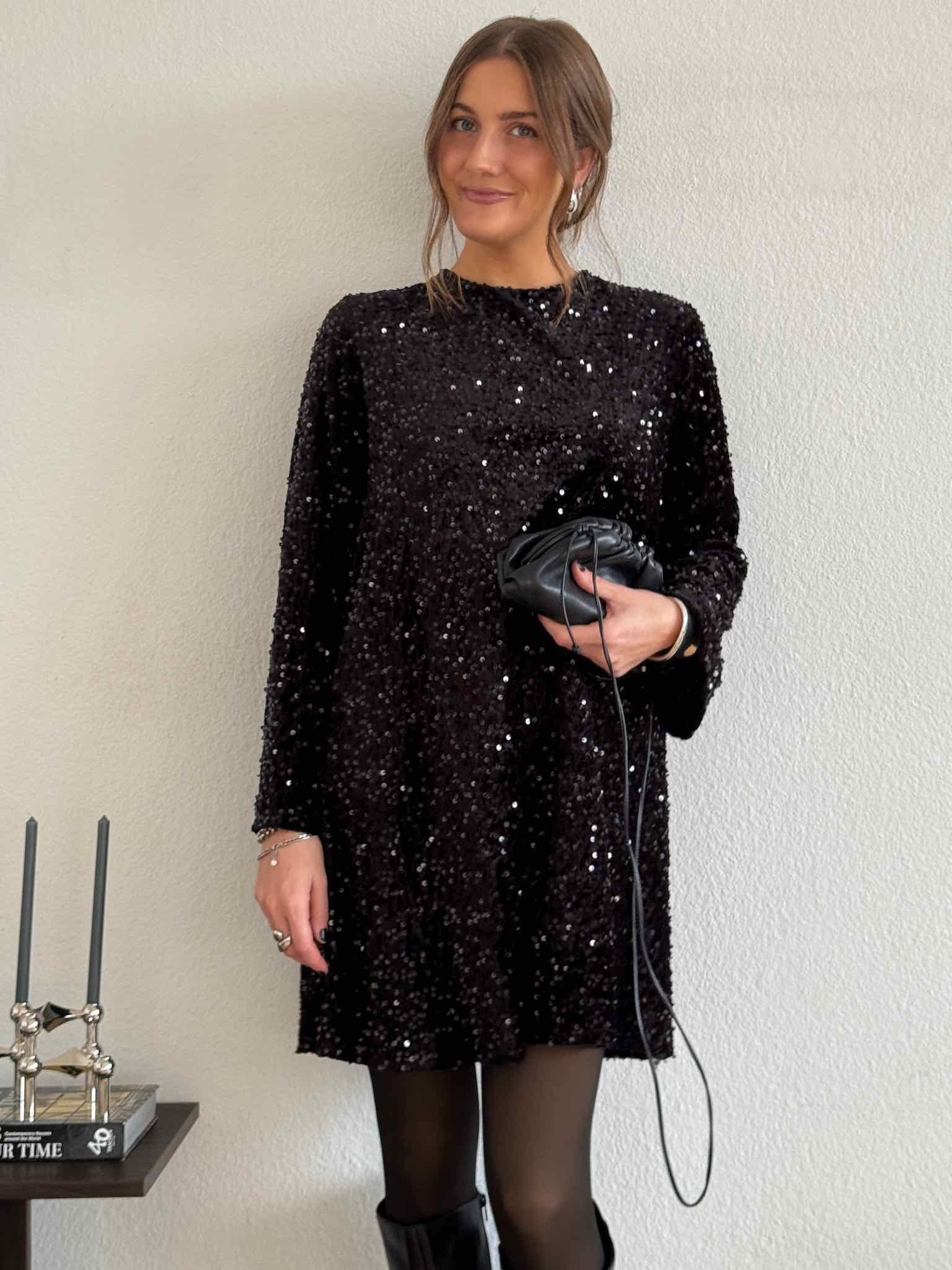 Glitzer Kleid mit Schleife für Damen in Schwarz von Maingold Basics