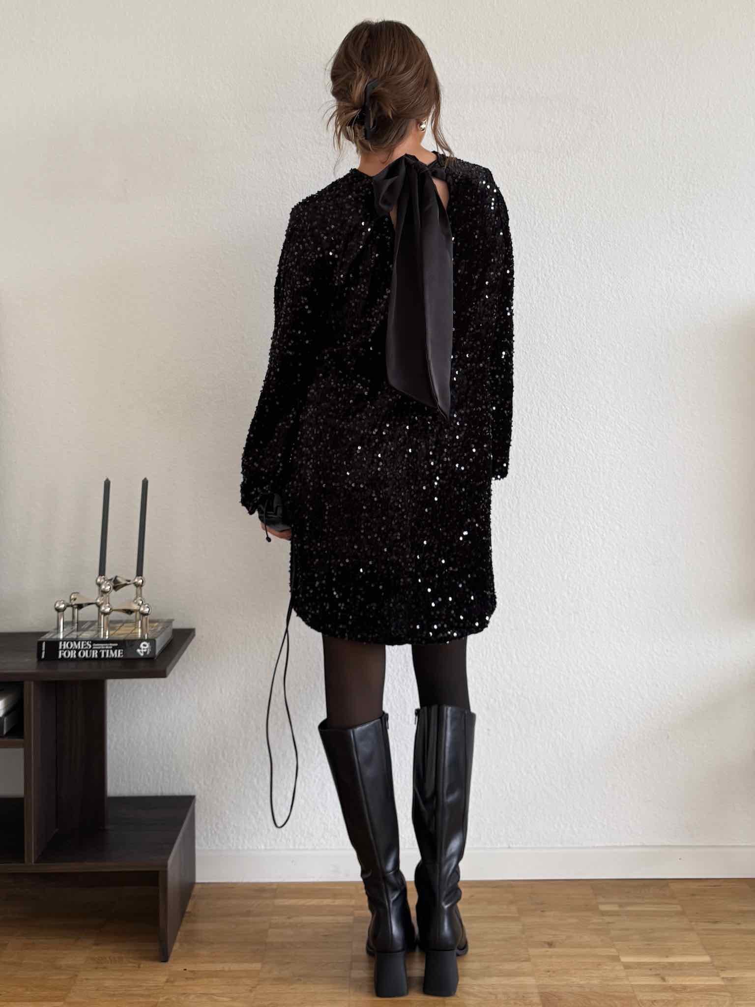 Glitzer Kleid mit Schleife für Damen in Schwarz von Maingold Basics