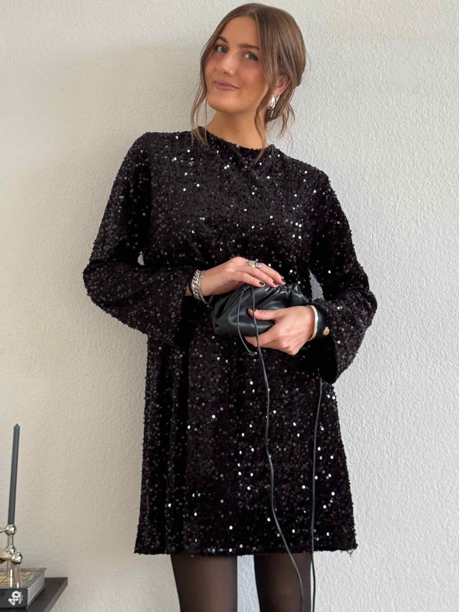 Glitzer Kleid mit Schleife für Damen in Schwarz von Maingold Basics