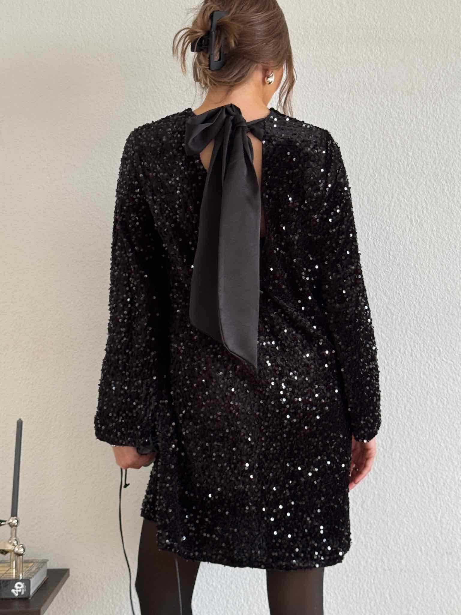 Glitzer Kleid mit Schleife für Damen in Schwarz von Maingold Basics