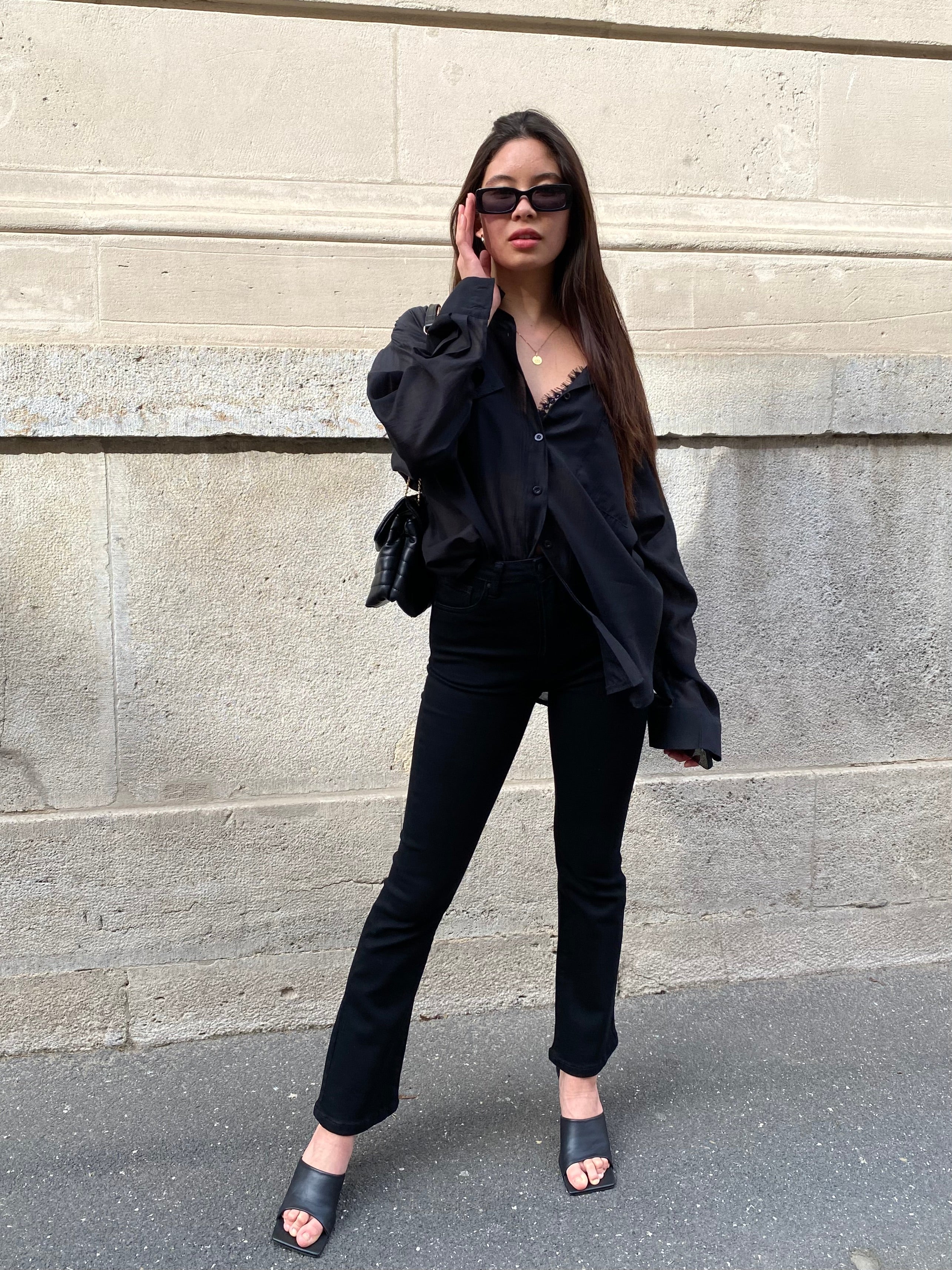 Transparente Oversize Bluse - Black
