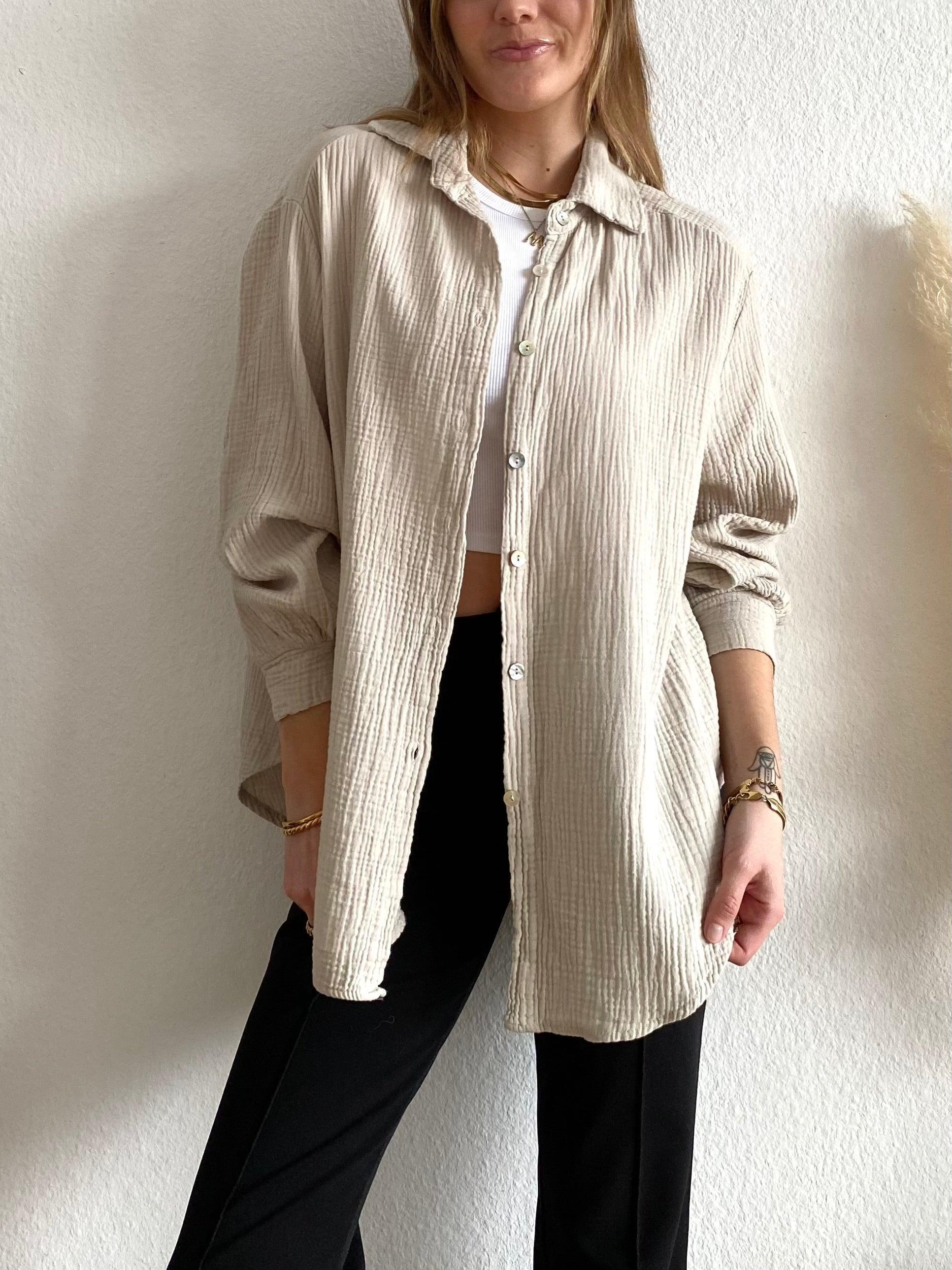 Kurze Musselin Bluse - Beige