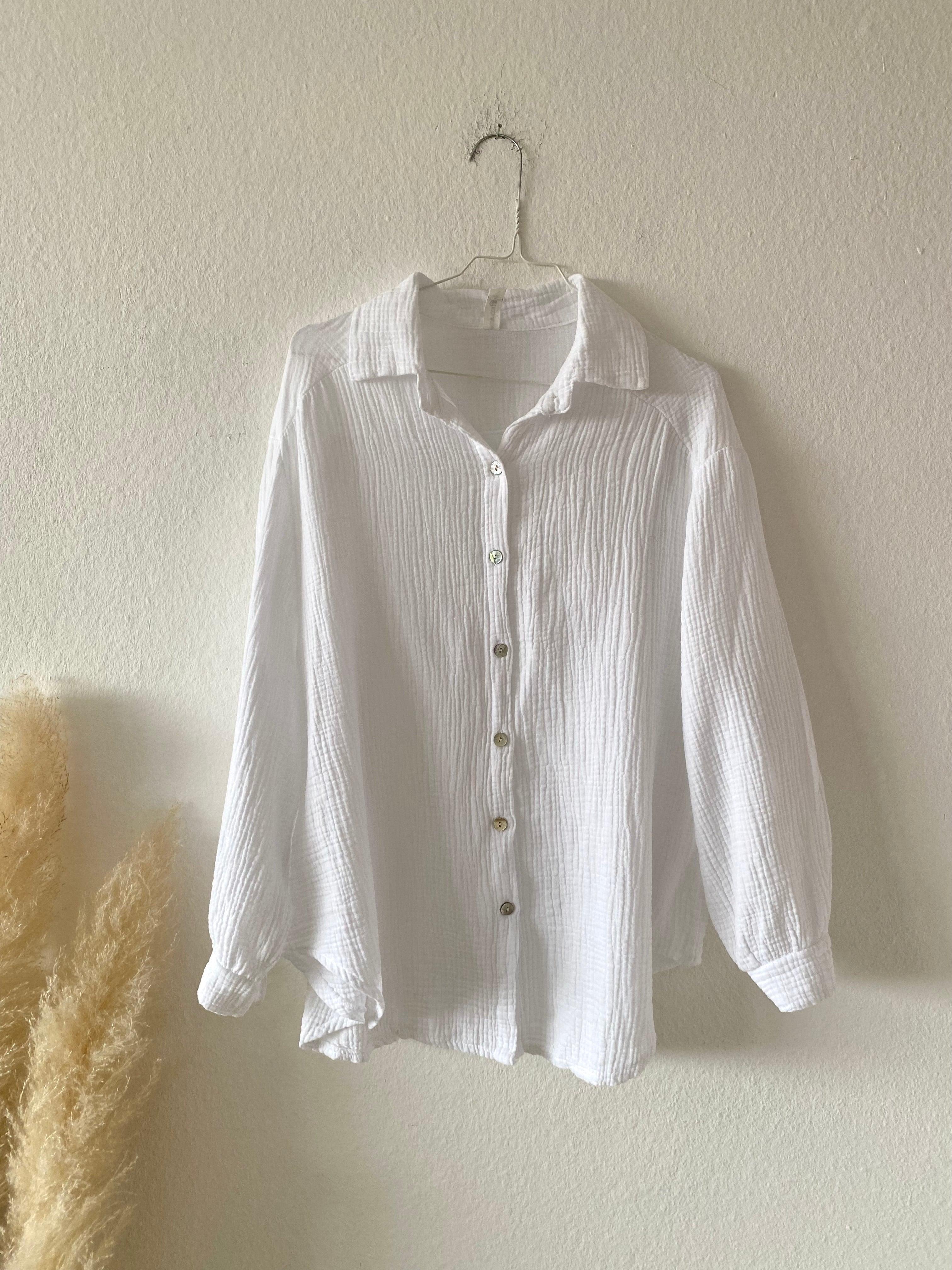 Kurze Musselin Bluse - White