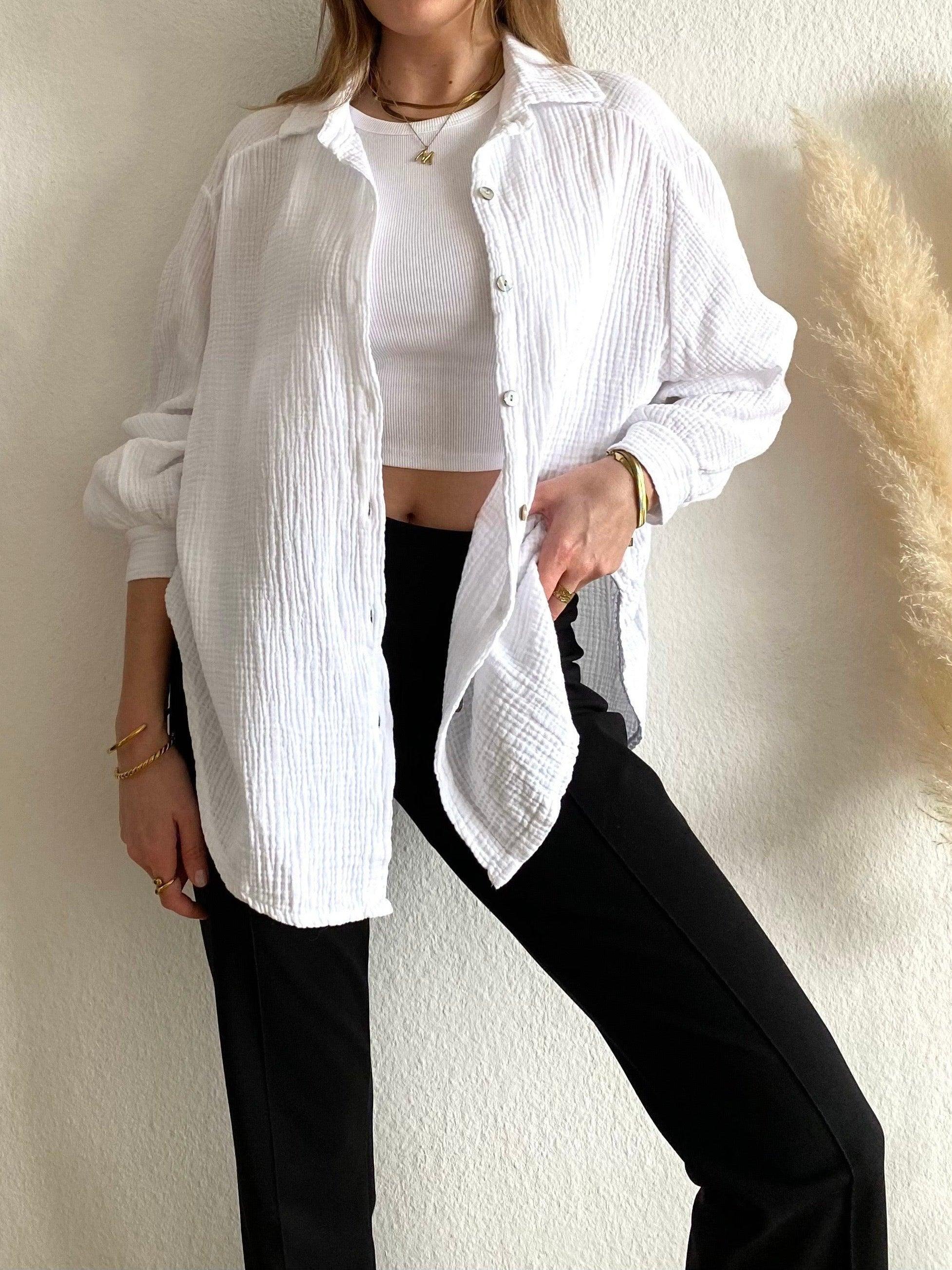 Kurze Musselin Bluse - White