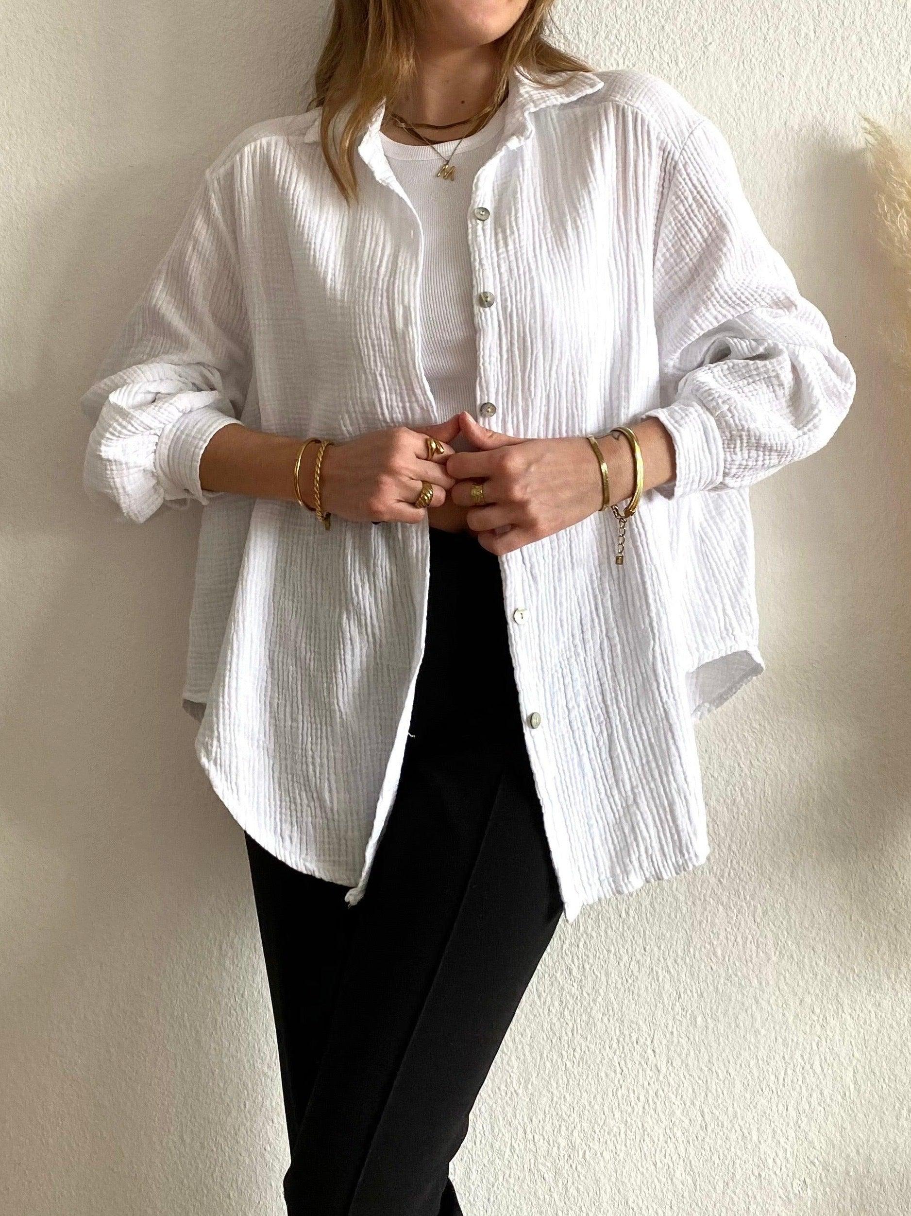 Kurze Musselin Bluse - White