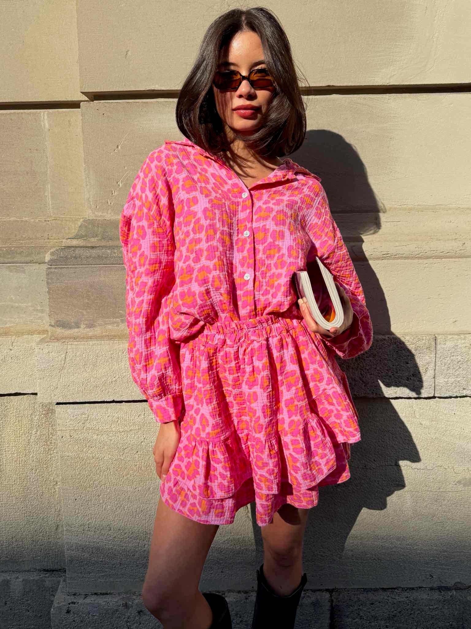Kurze Musselin Leo Bluse für Damen in Pink von Maingold Basics