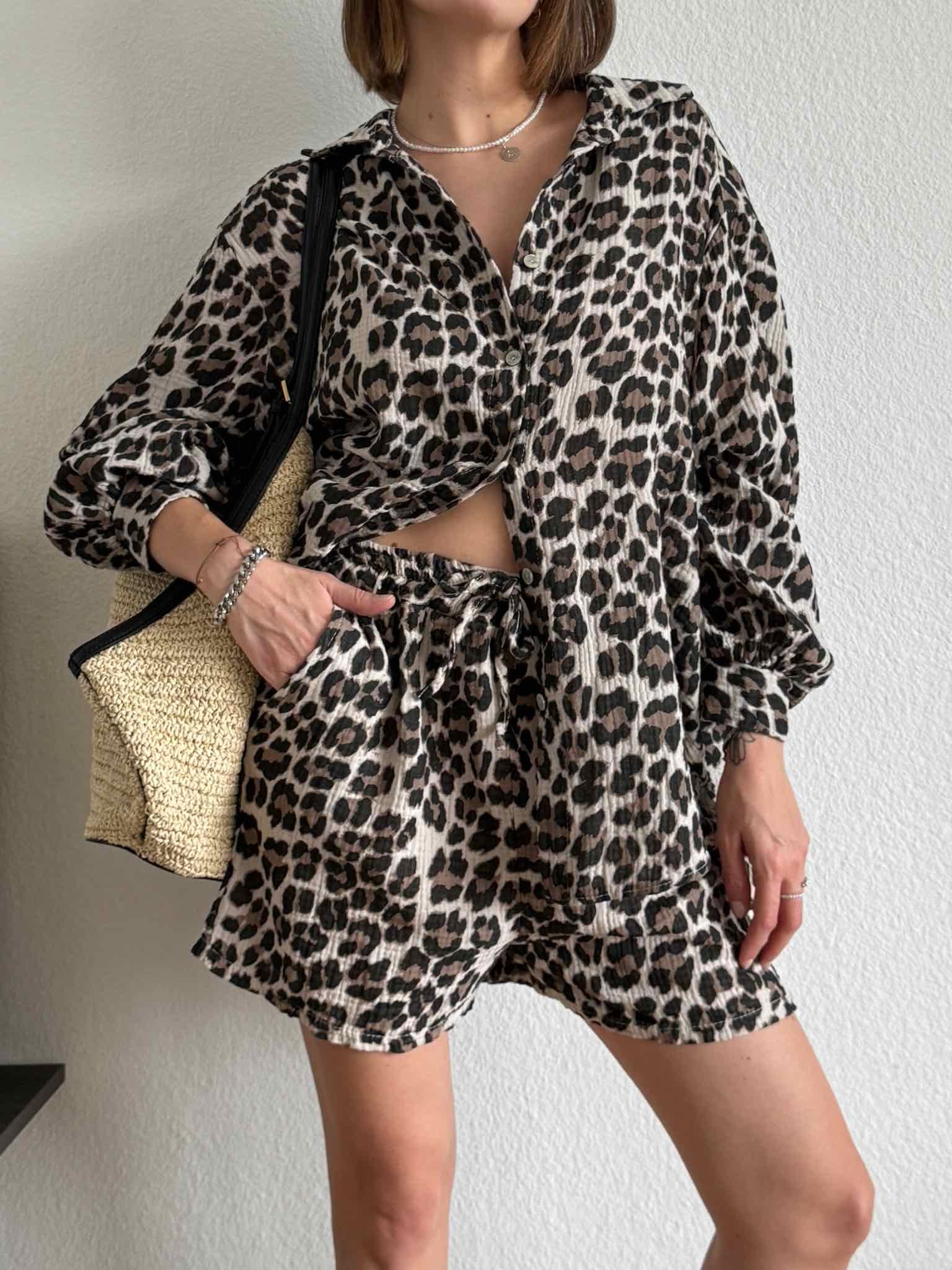 Kurze Musselin Leo Bluse für Damen in Taupe von Maingold Basics