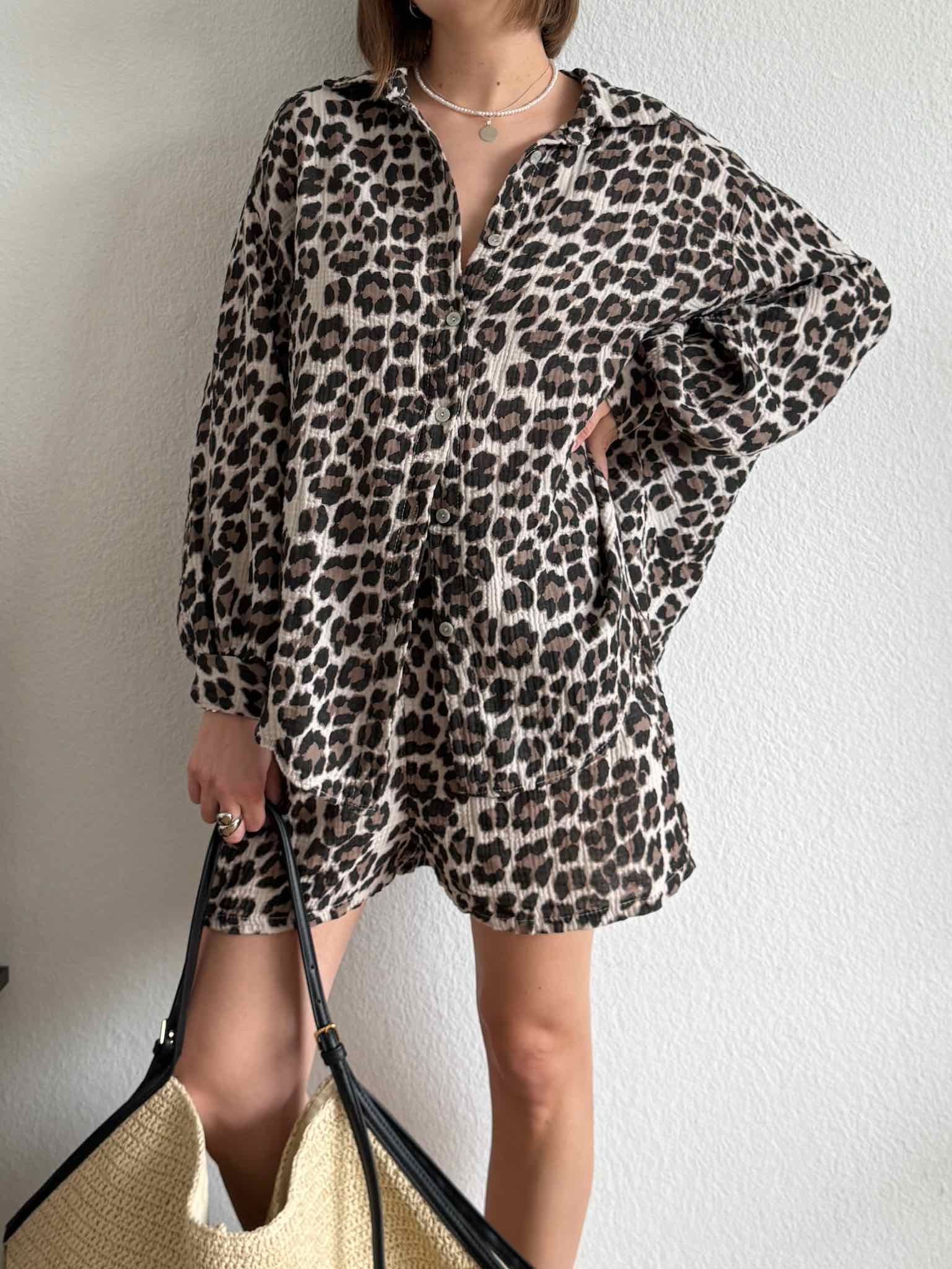 Kurze Musselin Leo Bluse für Damen in Taupe von Maingold Basics