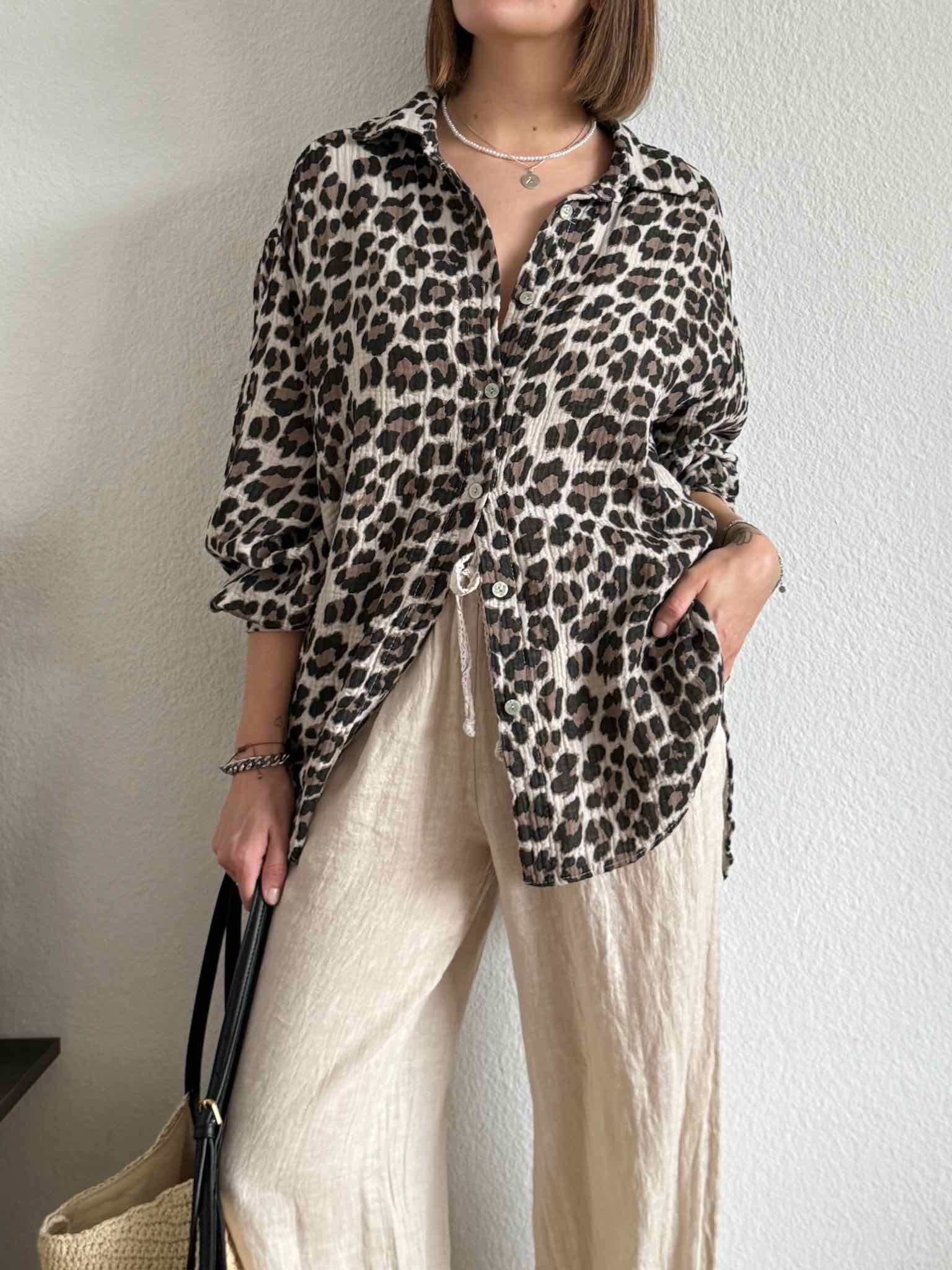 Kurze Musselin Leo Bluse für Damen in Taupe von Maingold Basics
