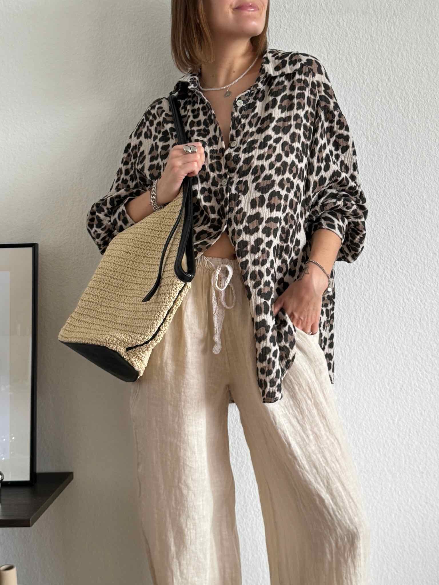 Kurze Musselin Leo Bluse für Damen in Taupe von Maingold Basics
