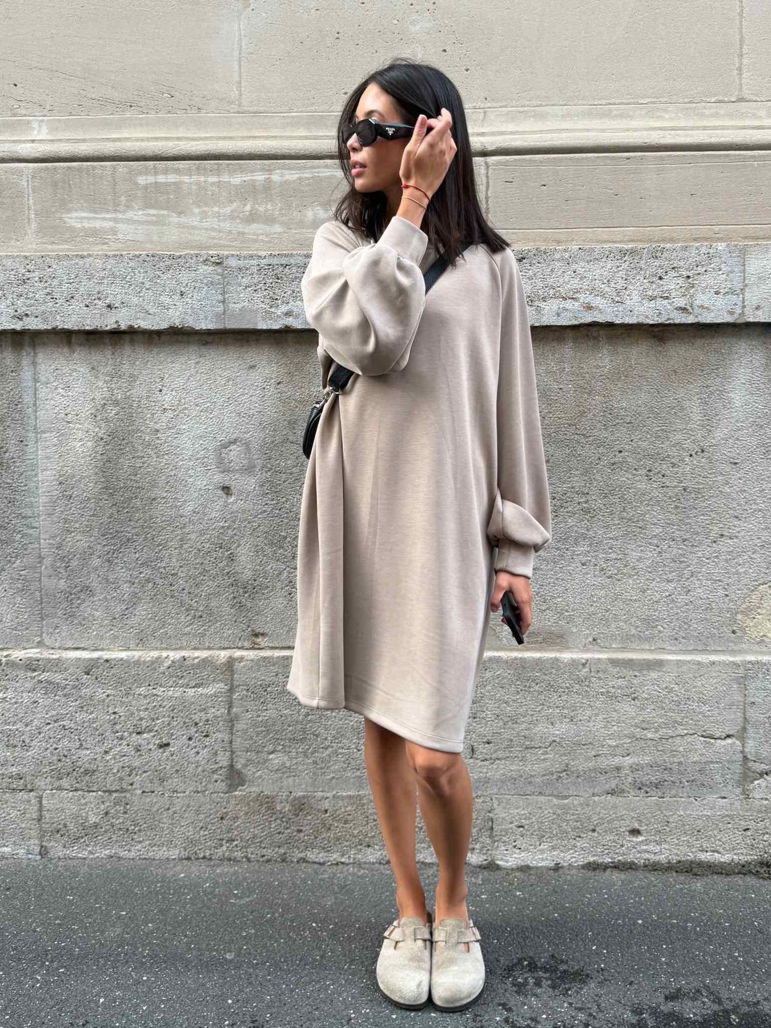 Langarm Kleid aus Modal für Damen in Khaki von Maingold Basics