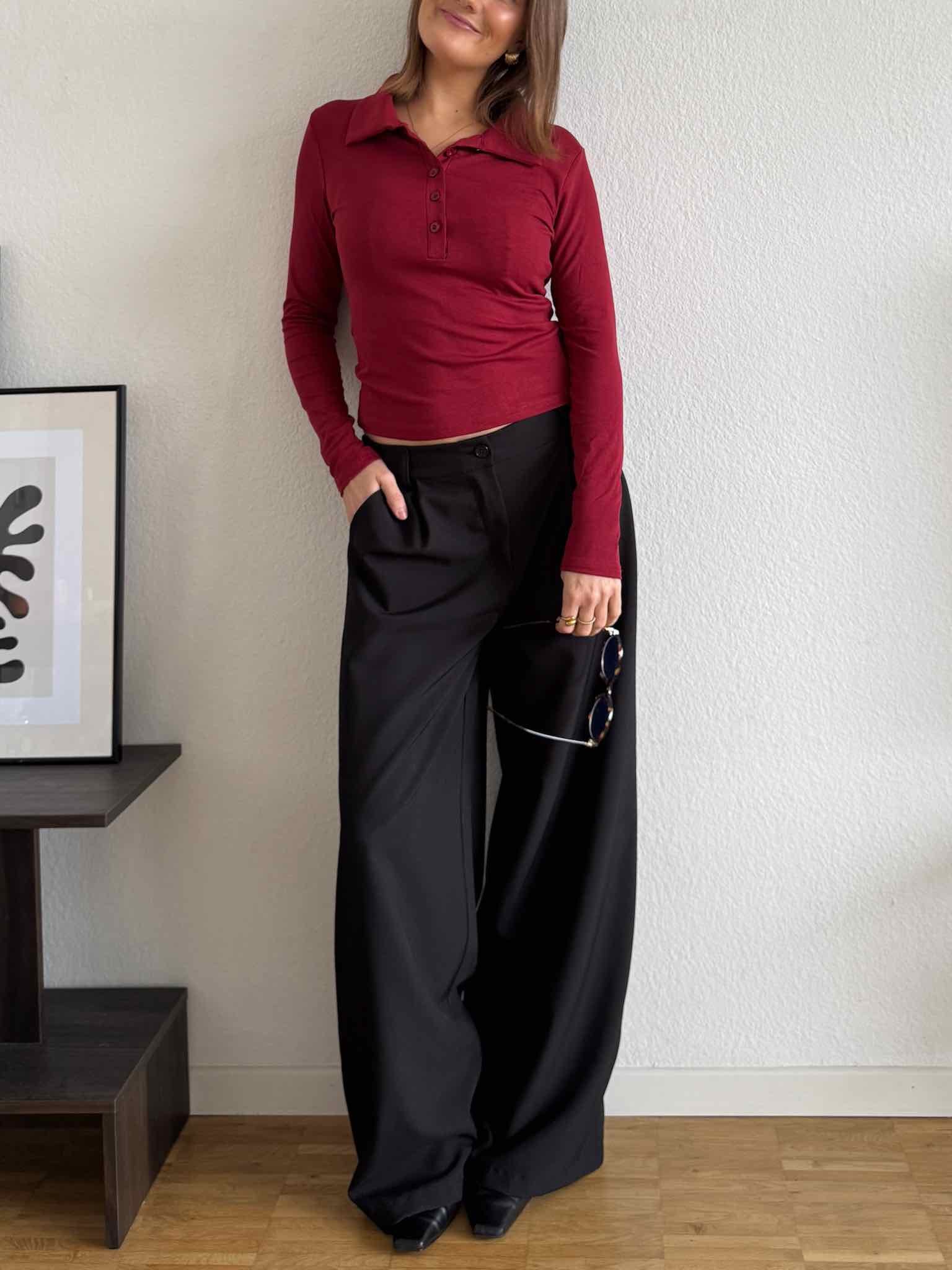 Langarm Polo Shirt für Damen in Bordeaux von Maingold Basics