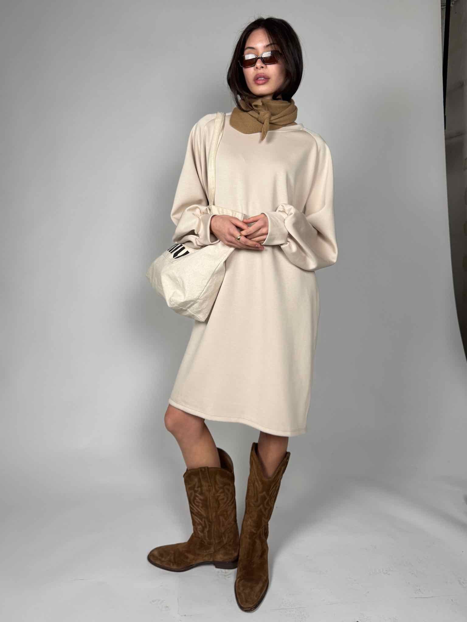 Langarm Kleid aus Modal für Damen in Light Beige von Maingold Basics