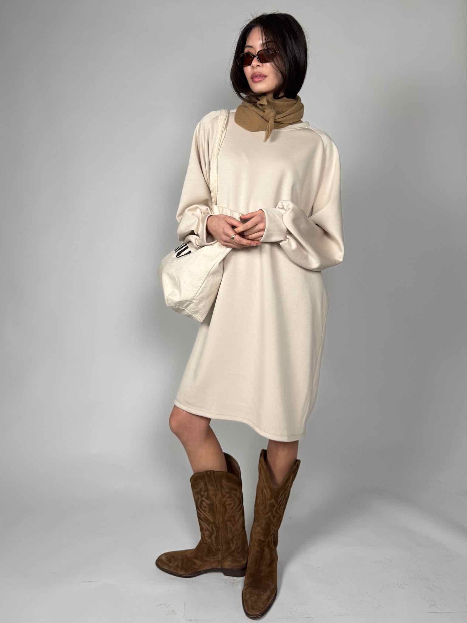 Langarm Kleid aus Modal für Damen in Light Beige von Maingold Basics