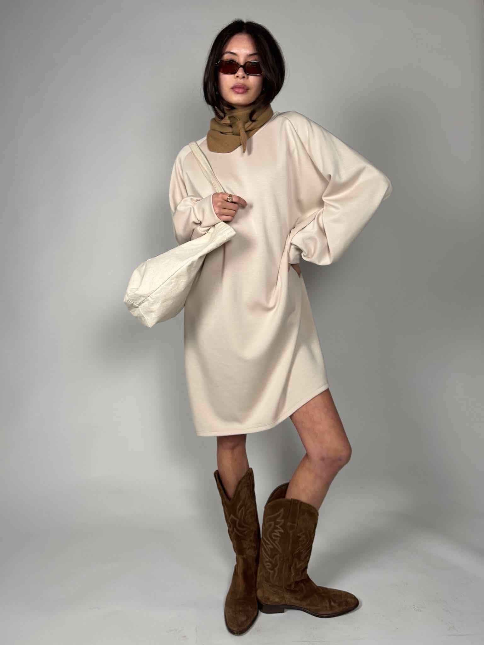 Langarm Kleid aus Modal für Damen in Light Beige von Maingold Basics
