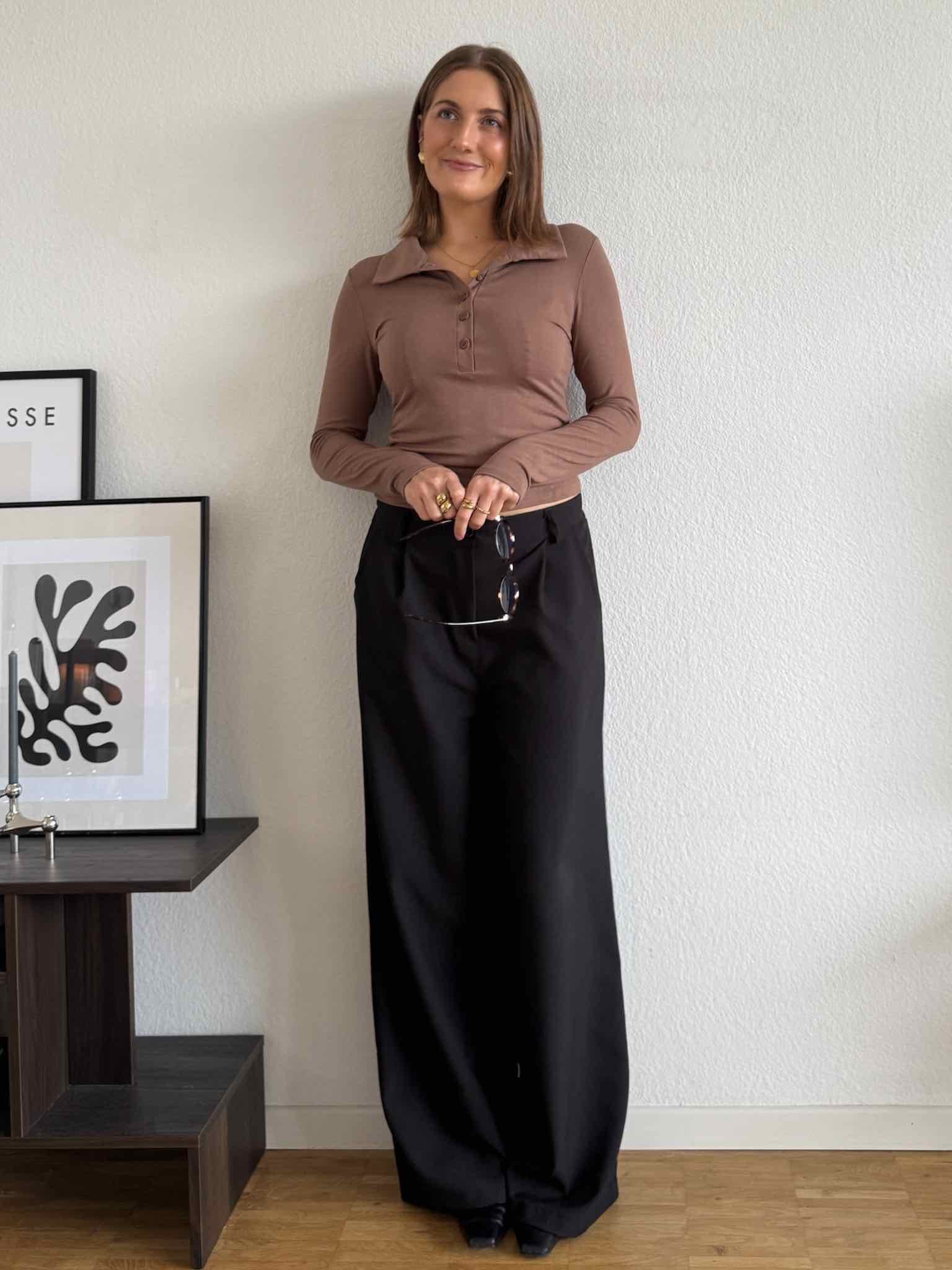 Langarm Polo Shirt für Damen in Caramel von Maingold Basics