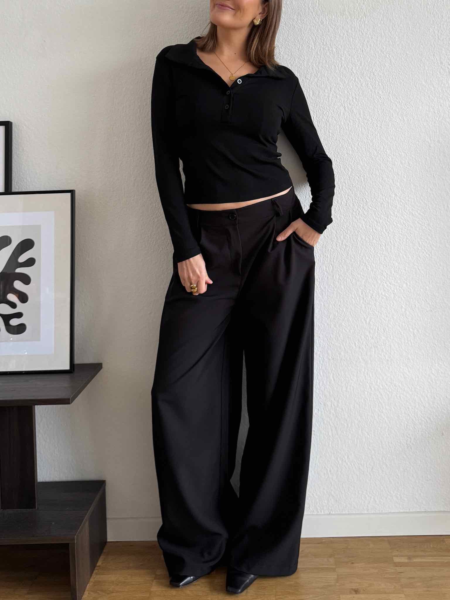 Langarm Polo Shirt für Damen in Schwarz von Maingold Basics