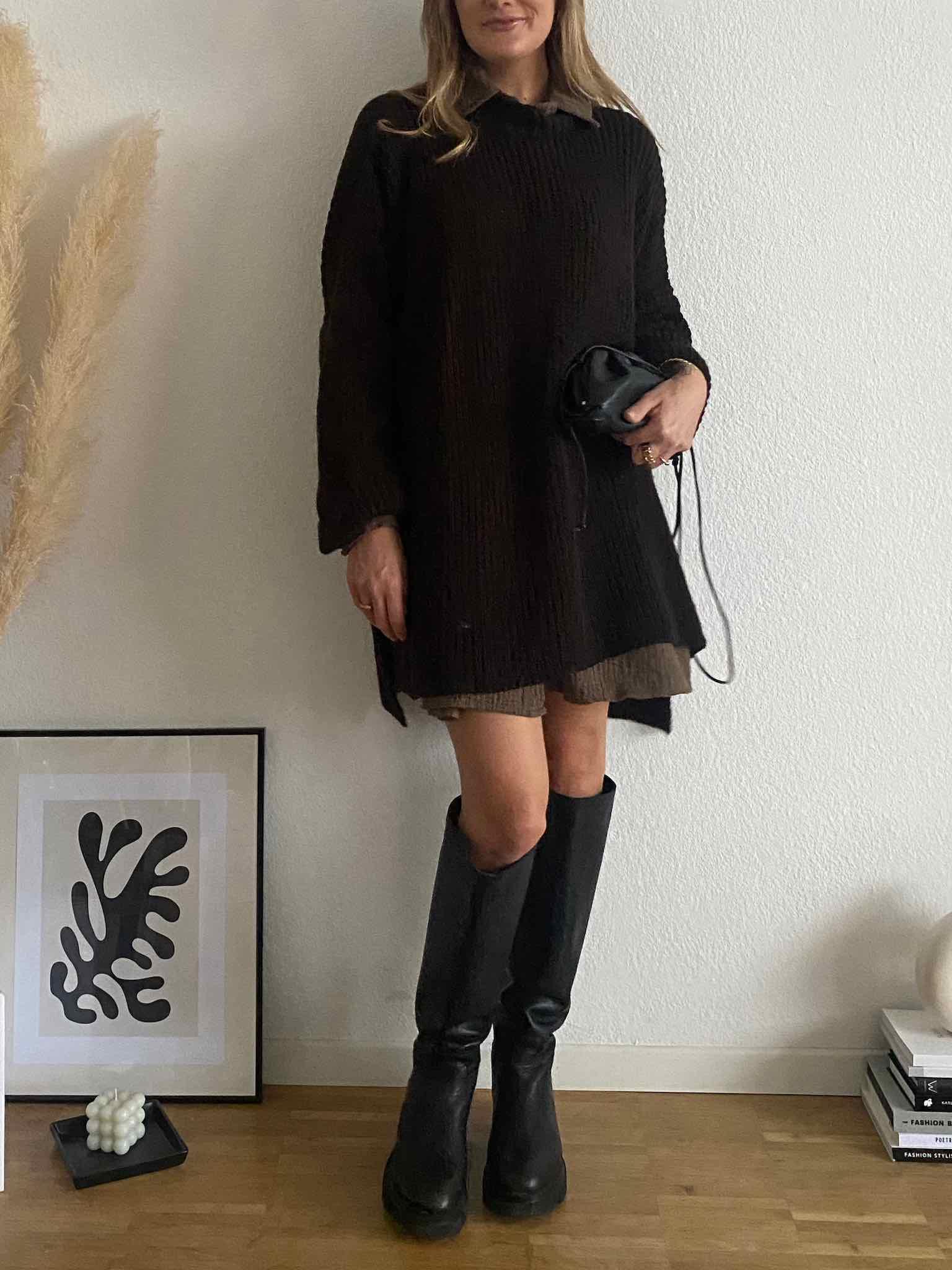 Long Oversize Pulli mit Schlitz für Damen in Dark Chocolate von Maingold Basics