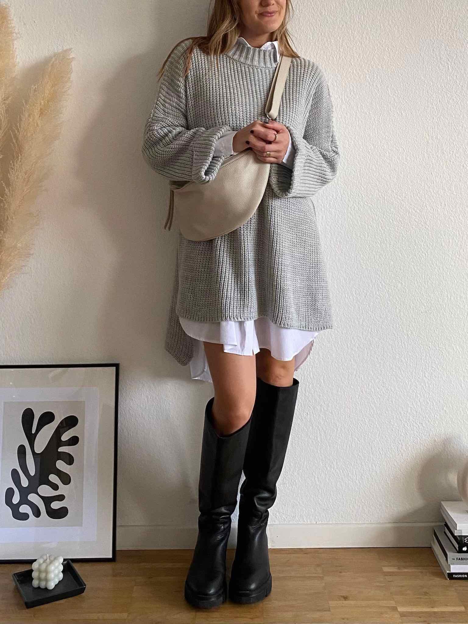 Long Oversize Pulli mit Schlitz für Damen in Light Grey von Maingold Basics
