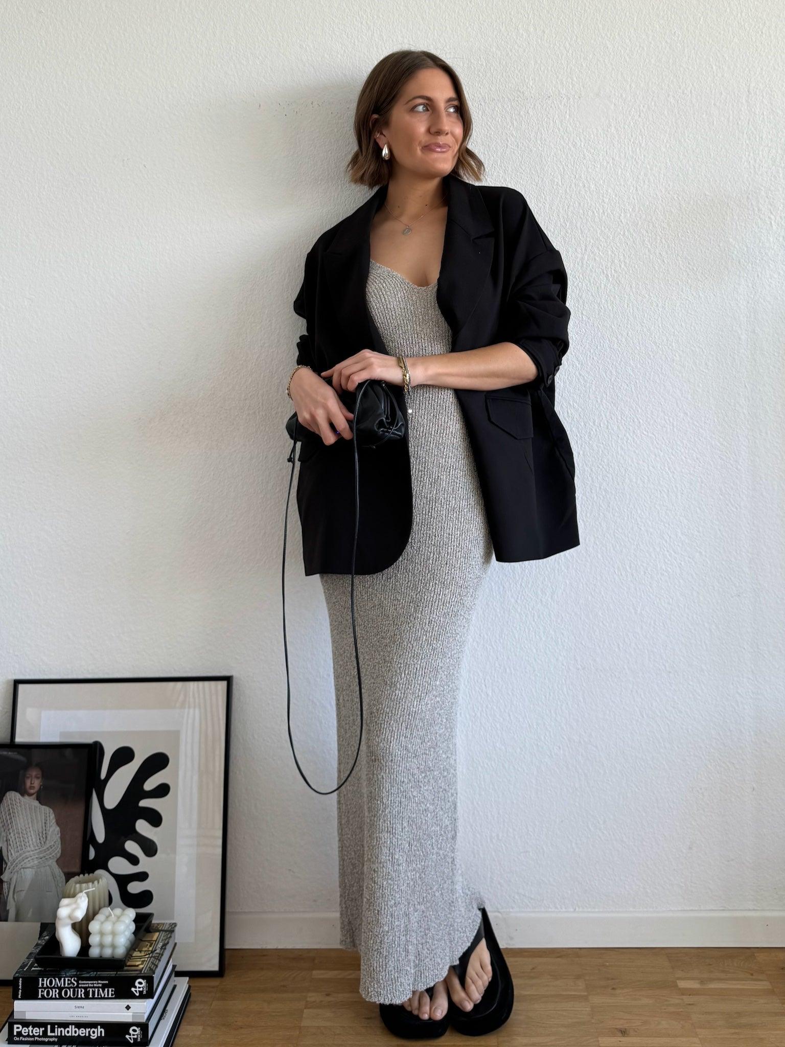 Midi Kleid aus Sommer Strick für Damen in Grey Melange von Maingold Basics