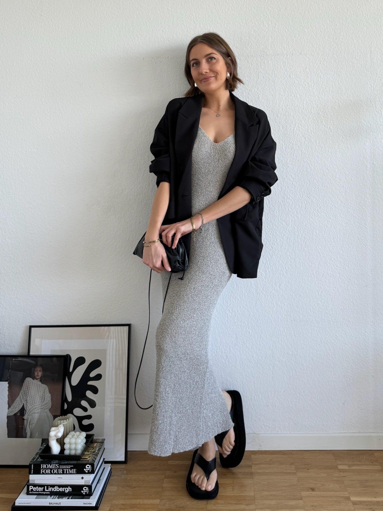 Midi Kleid aus Sommer Strick für Damen in Grey Melange von Maingold Basics