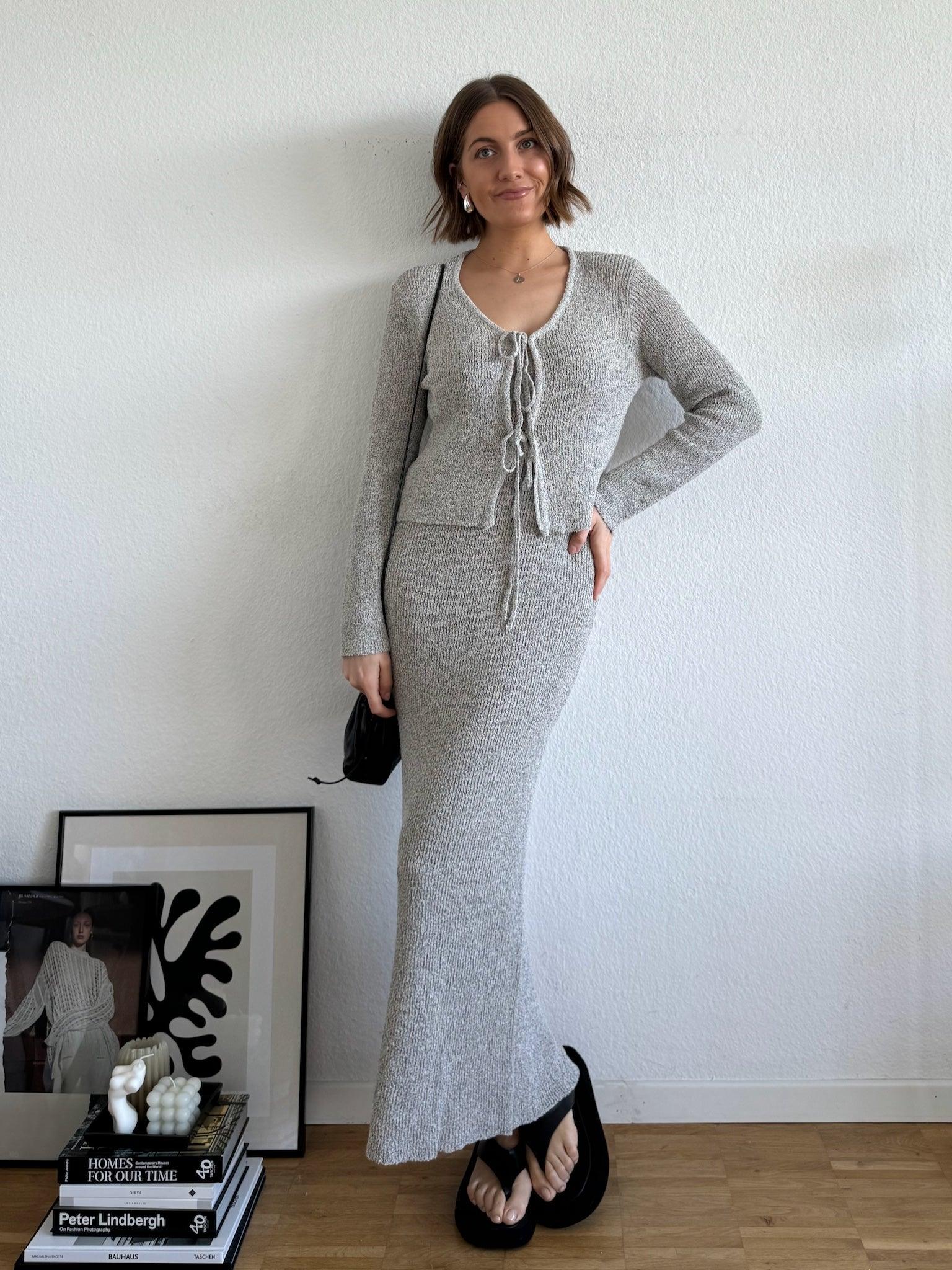 Midi Kleid aus Sommer Strick für Damen in Grey Melange von Maingold Basics