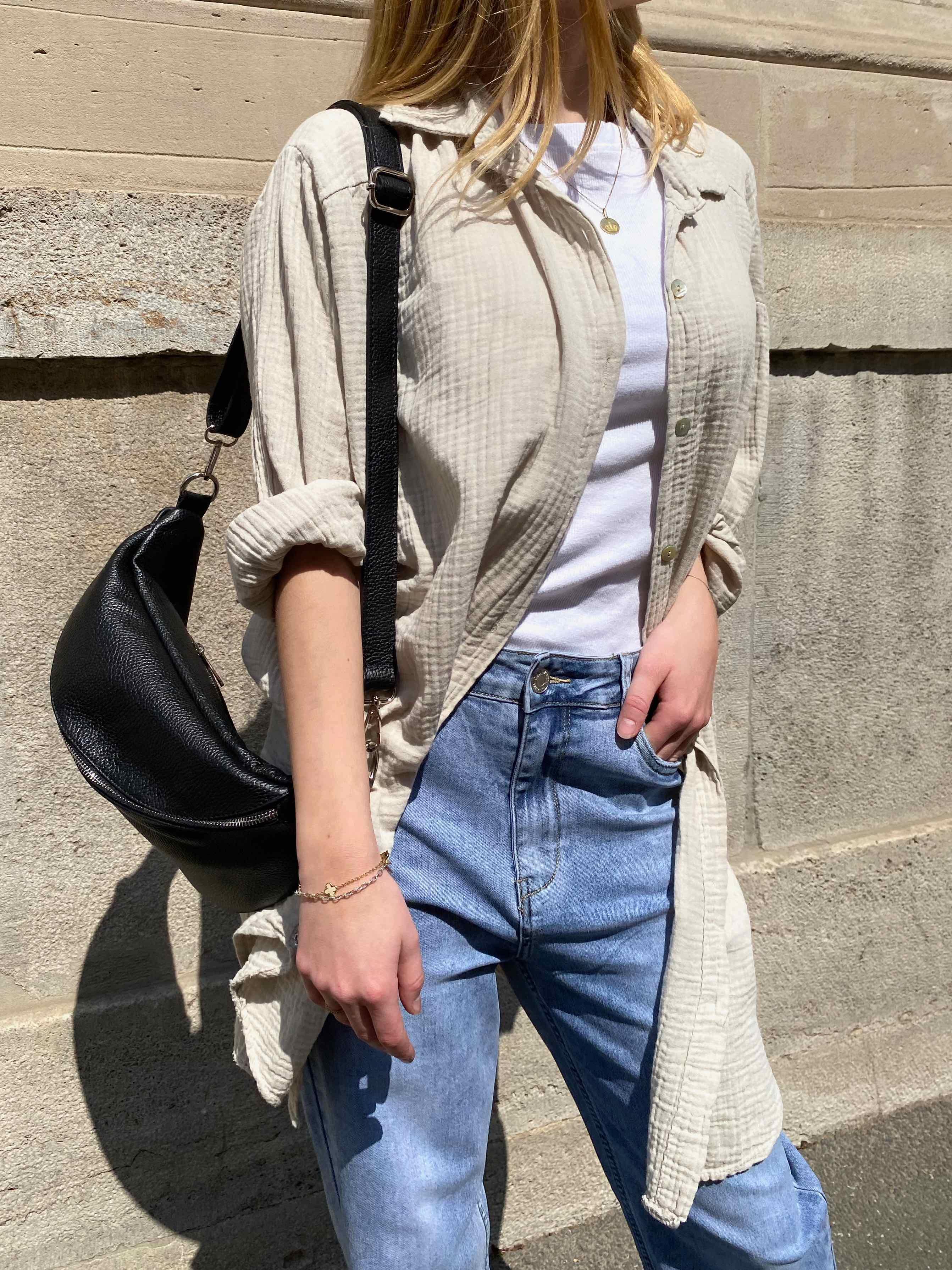 Musselin Oversized Hemd-Beige