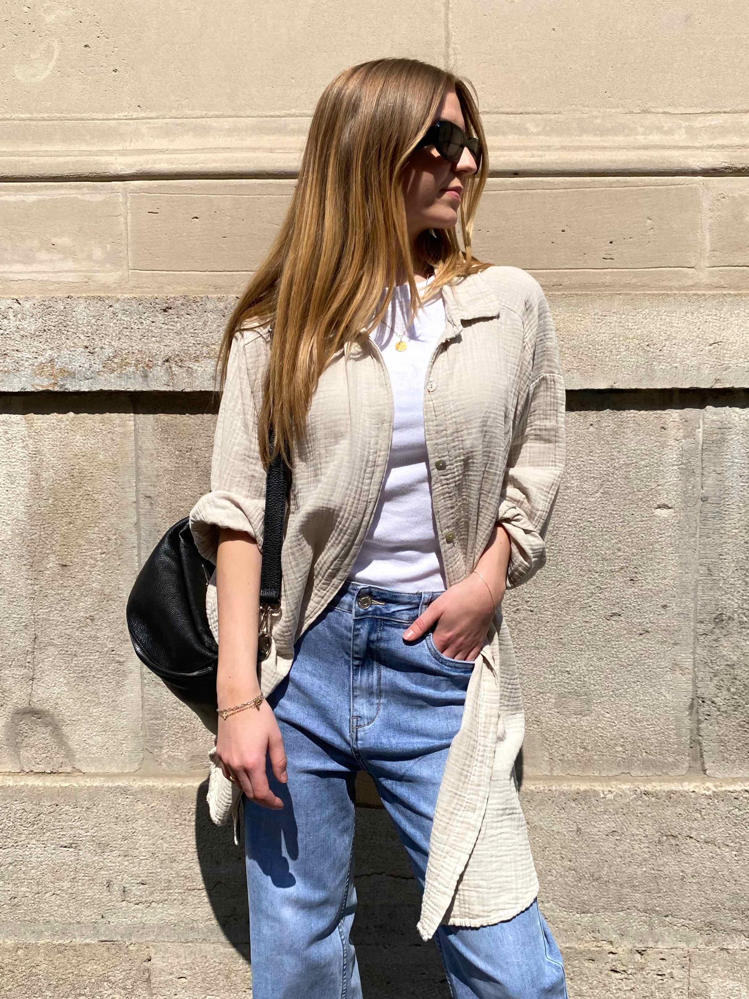 Musselin Oversized Hemd-Beige
