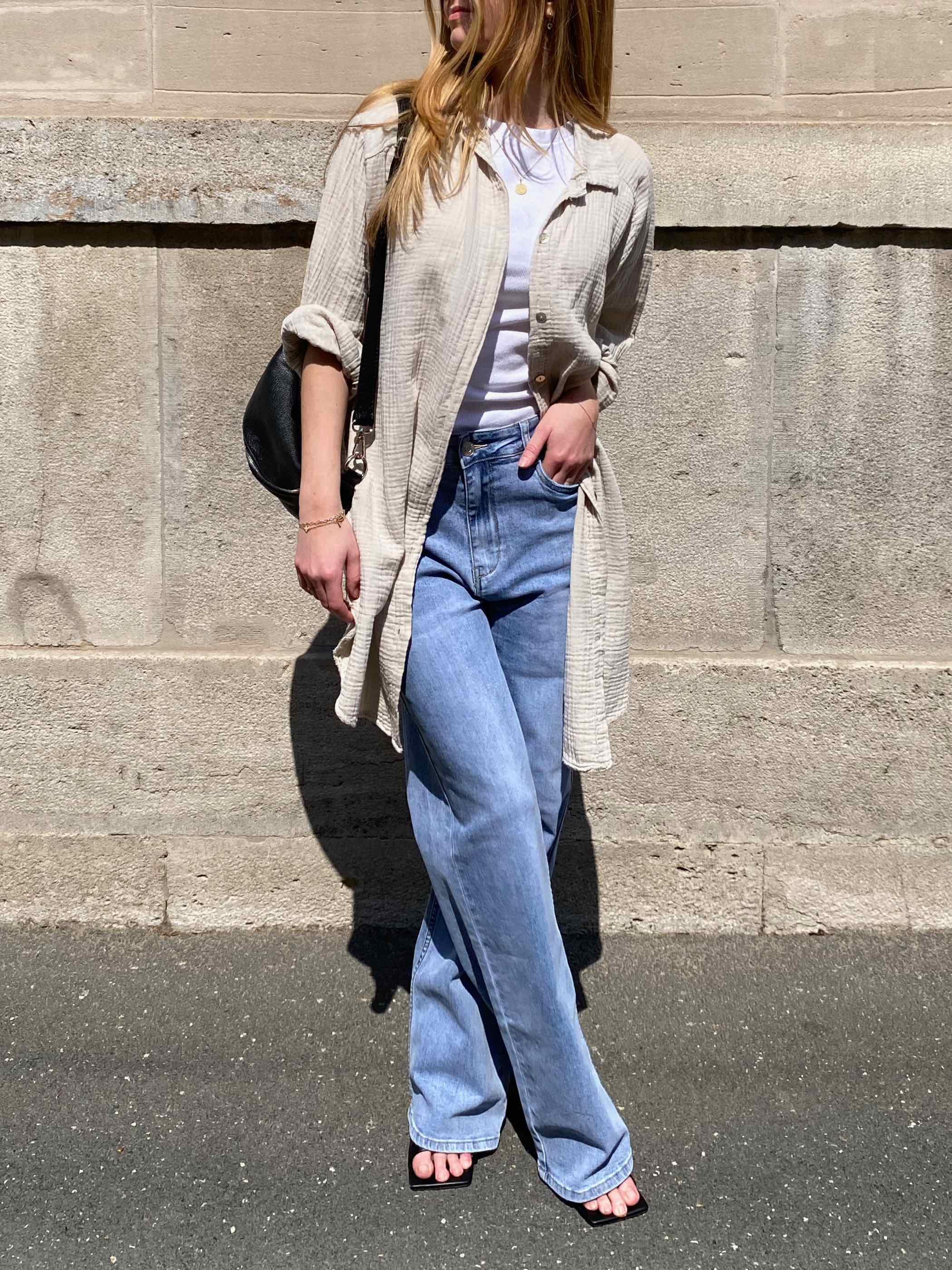 Musselin Oversized Hemd-Beige