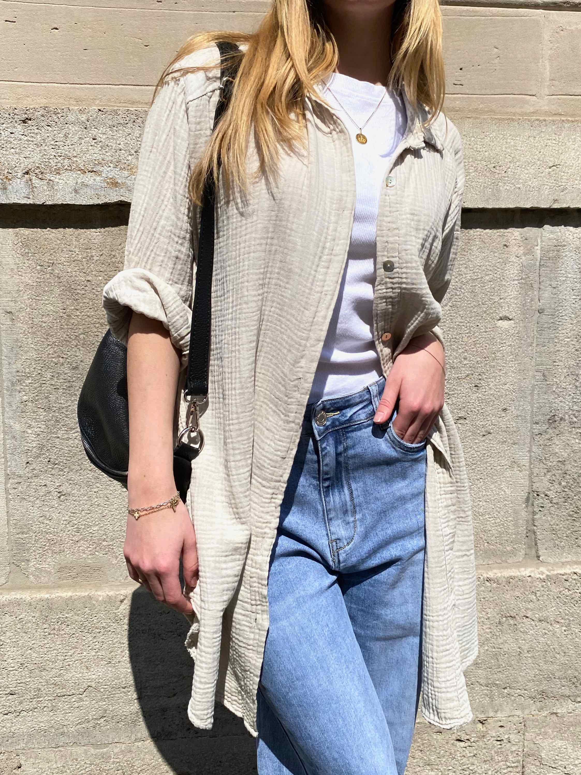 Musselin Oversized Hemd-Beige