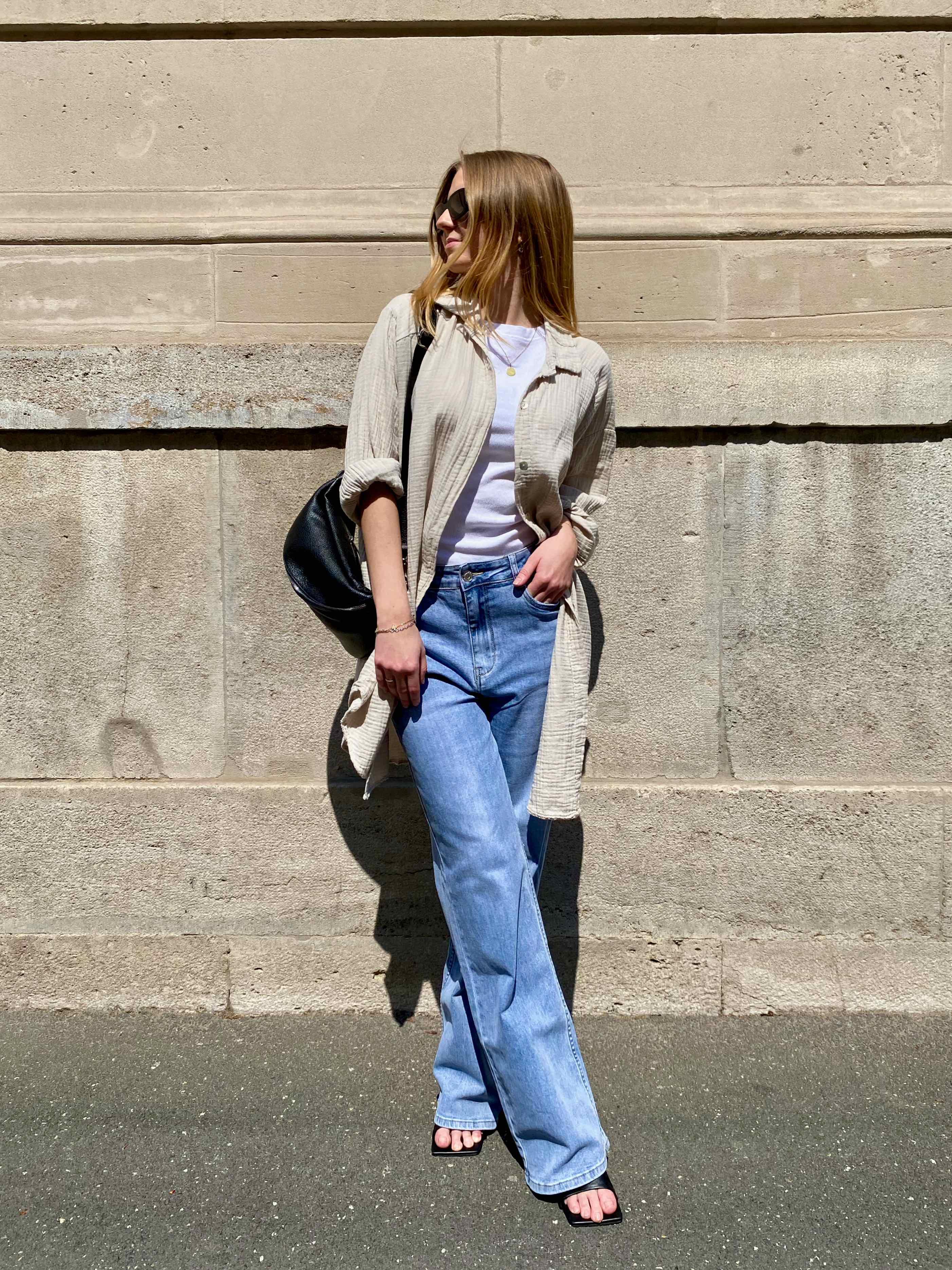 Musselin Oversized Hemd-Beige